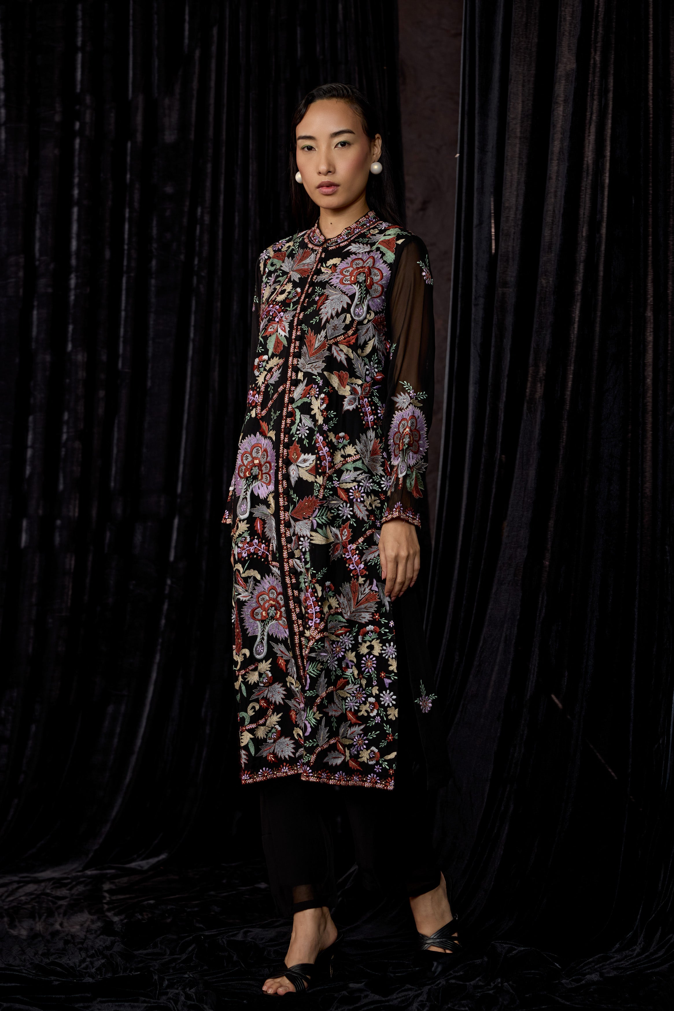 Classic Black Embroidered Georgette Silk Kurta Set