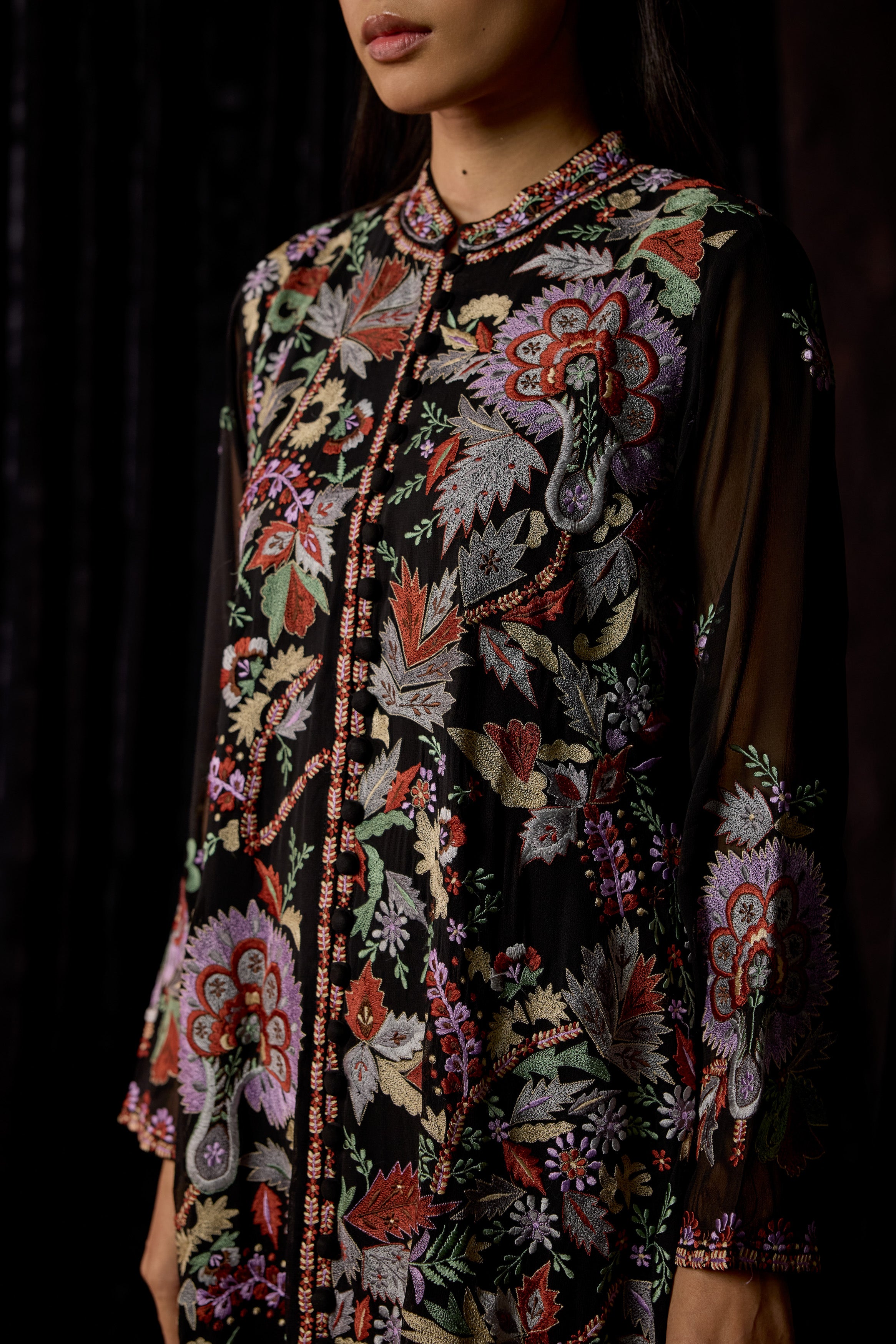 Classic Black Embroidered Georgette Silk Kurta Set