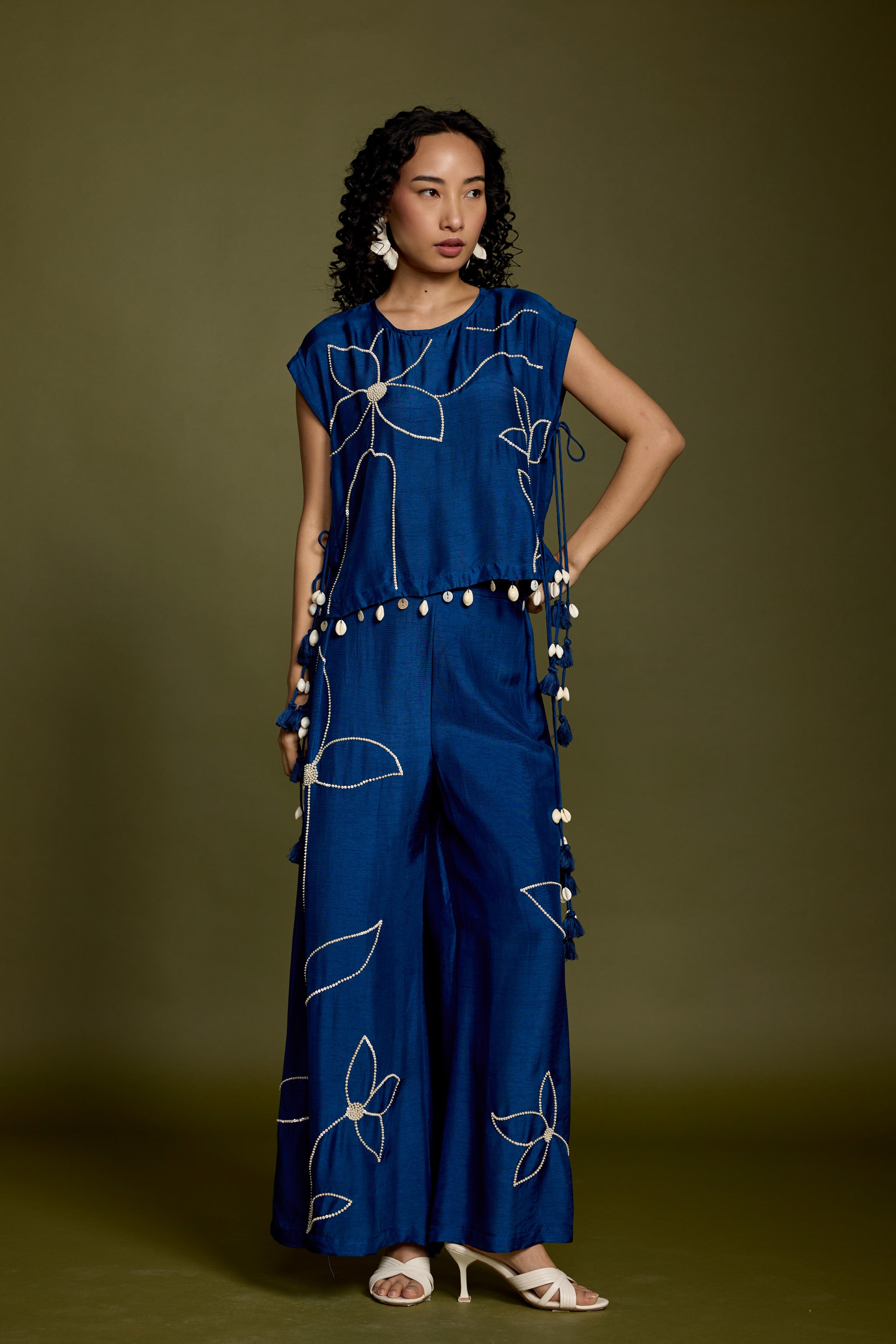 Royal Blue Embellished Raw Silk Co-ord Set