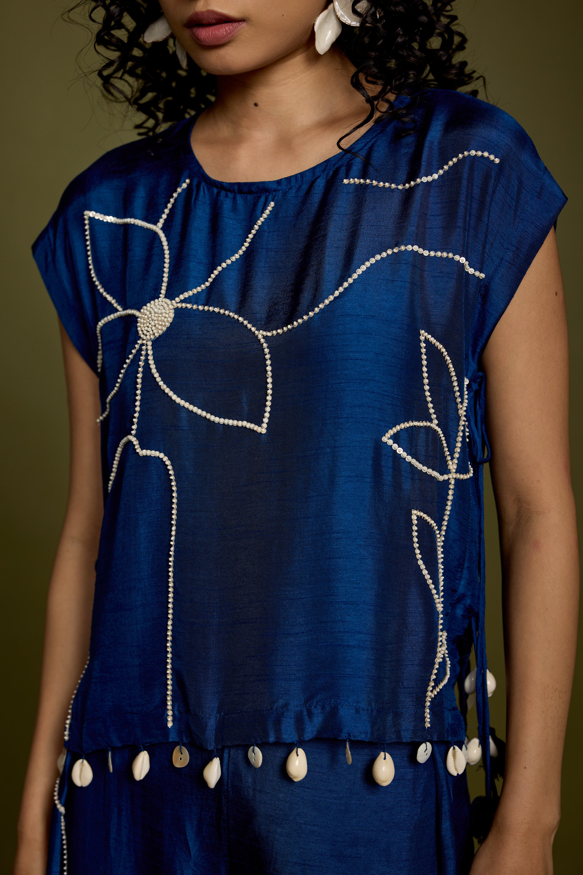 Royal Blue Embellished Raw Silk Co-ord Set