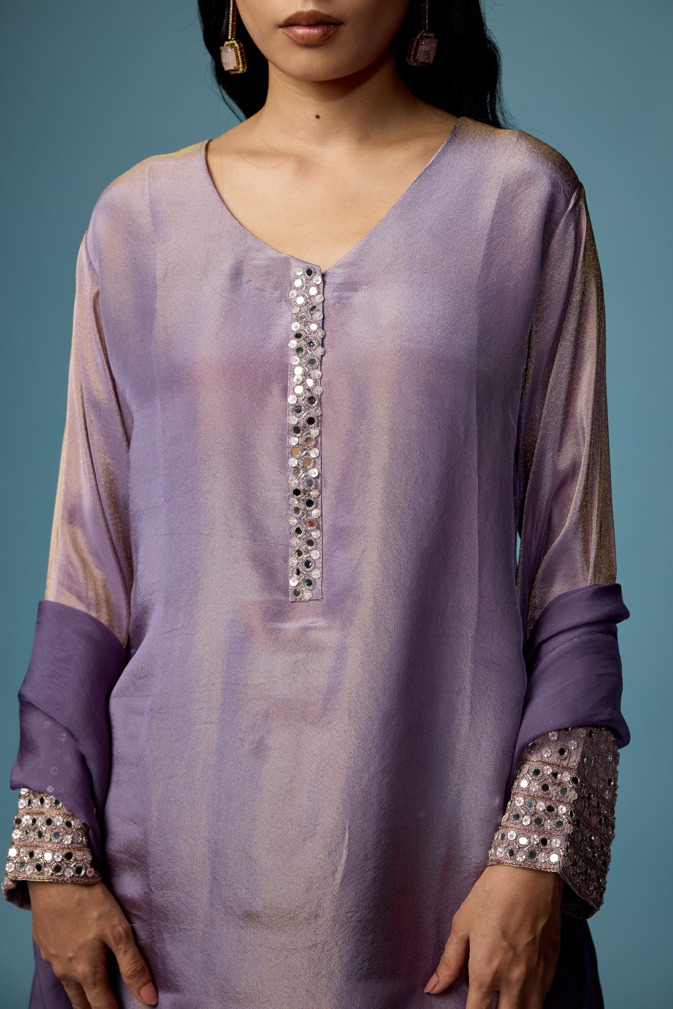 Mauve Glow Embellished Shimmer Tissue Silk Pant Set