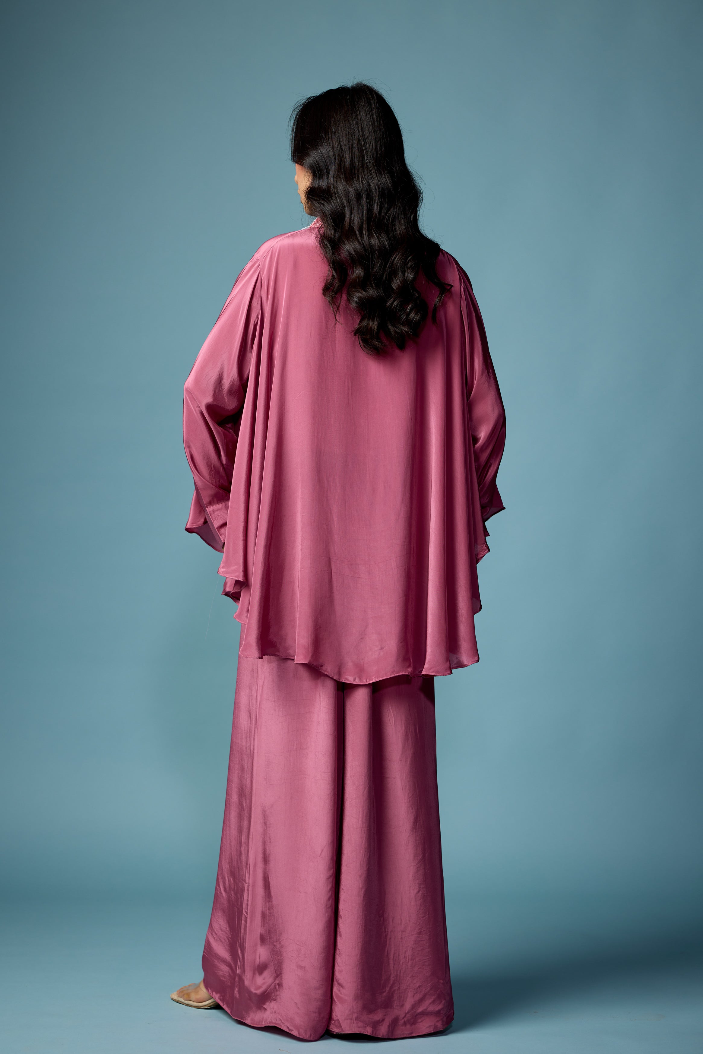 Dusty Pink Embellished Satin Silk Co-Ord Set