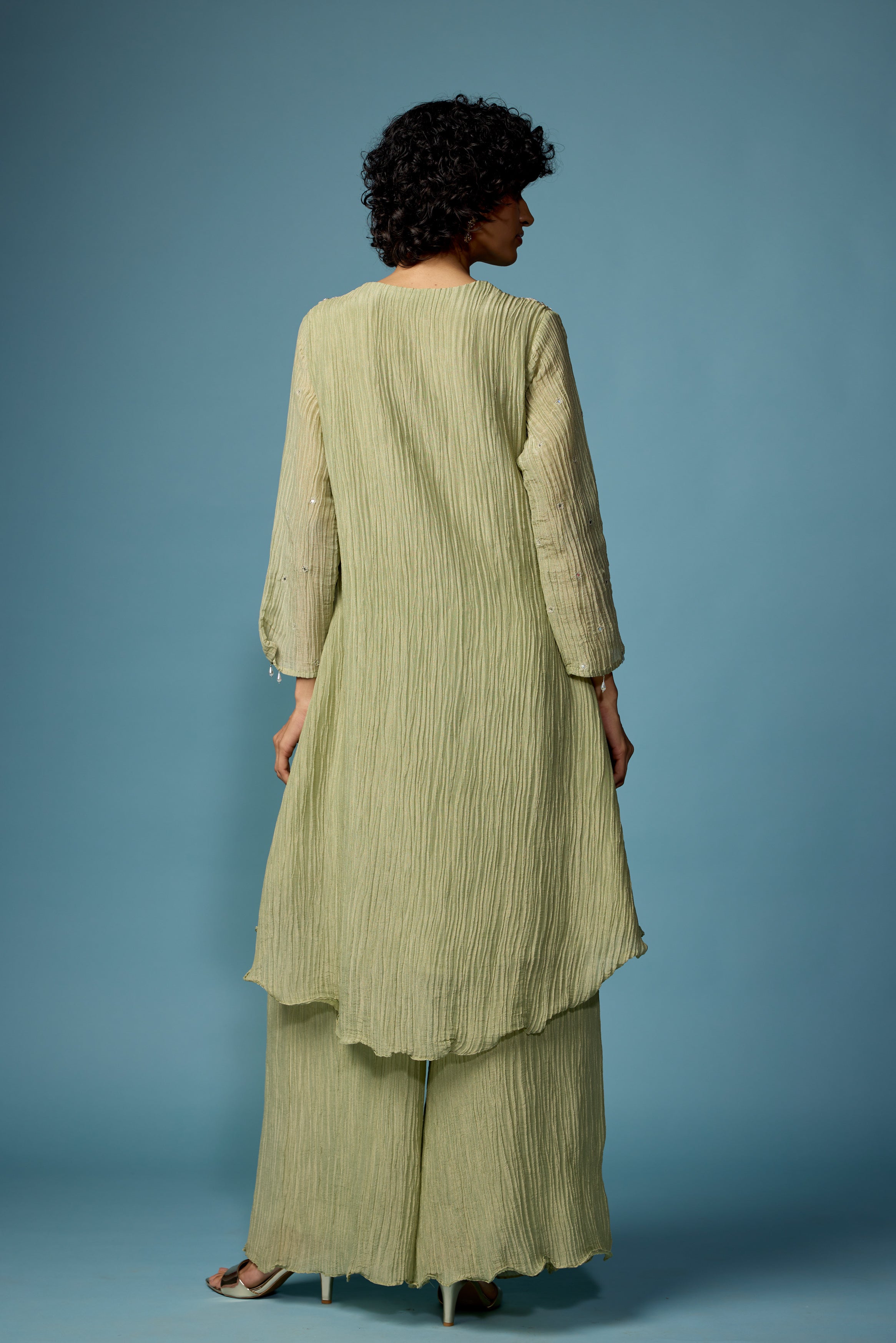 Sage Green Embellished Premium Silk Palazzo Set