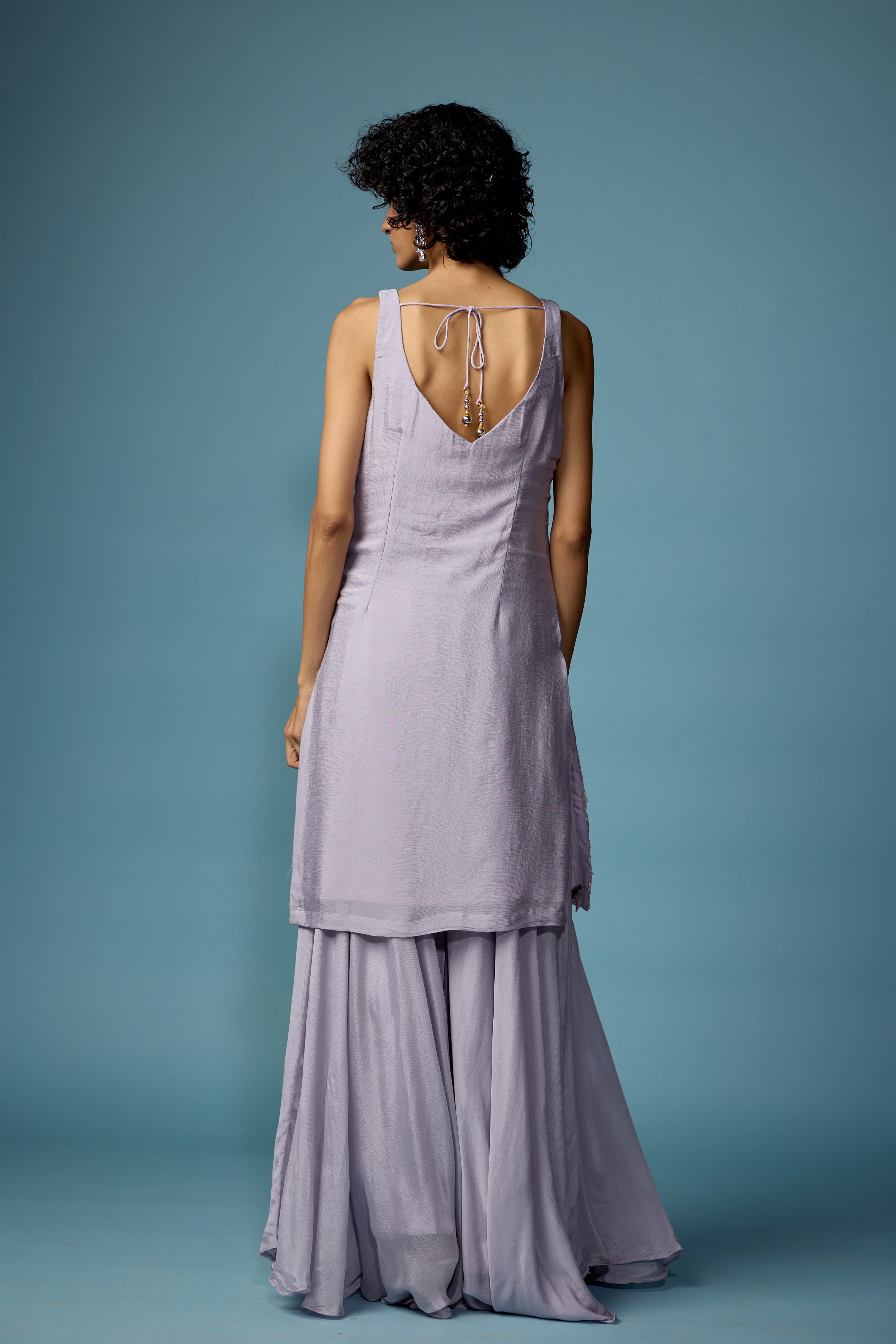 Light Purple Embellished Chinon Silk Palazzo Set