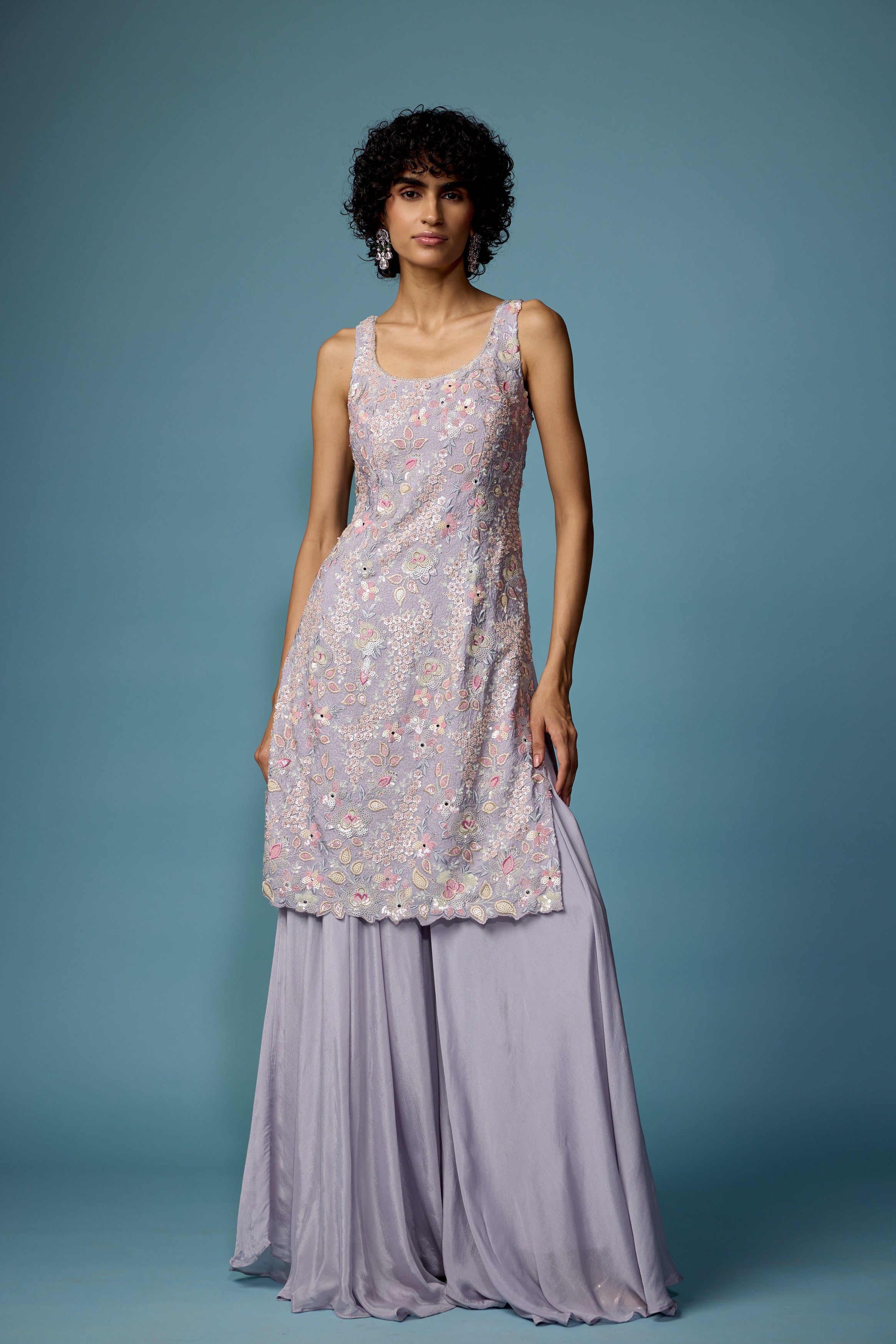 Light Purple Embellished Chinon Silk Palazzo Set