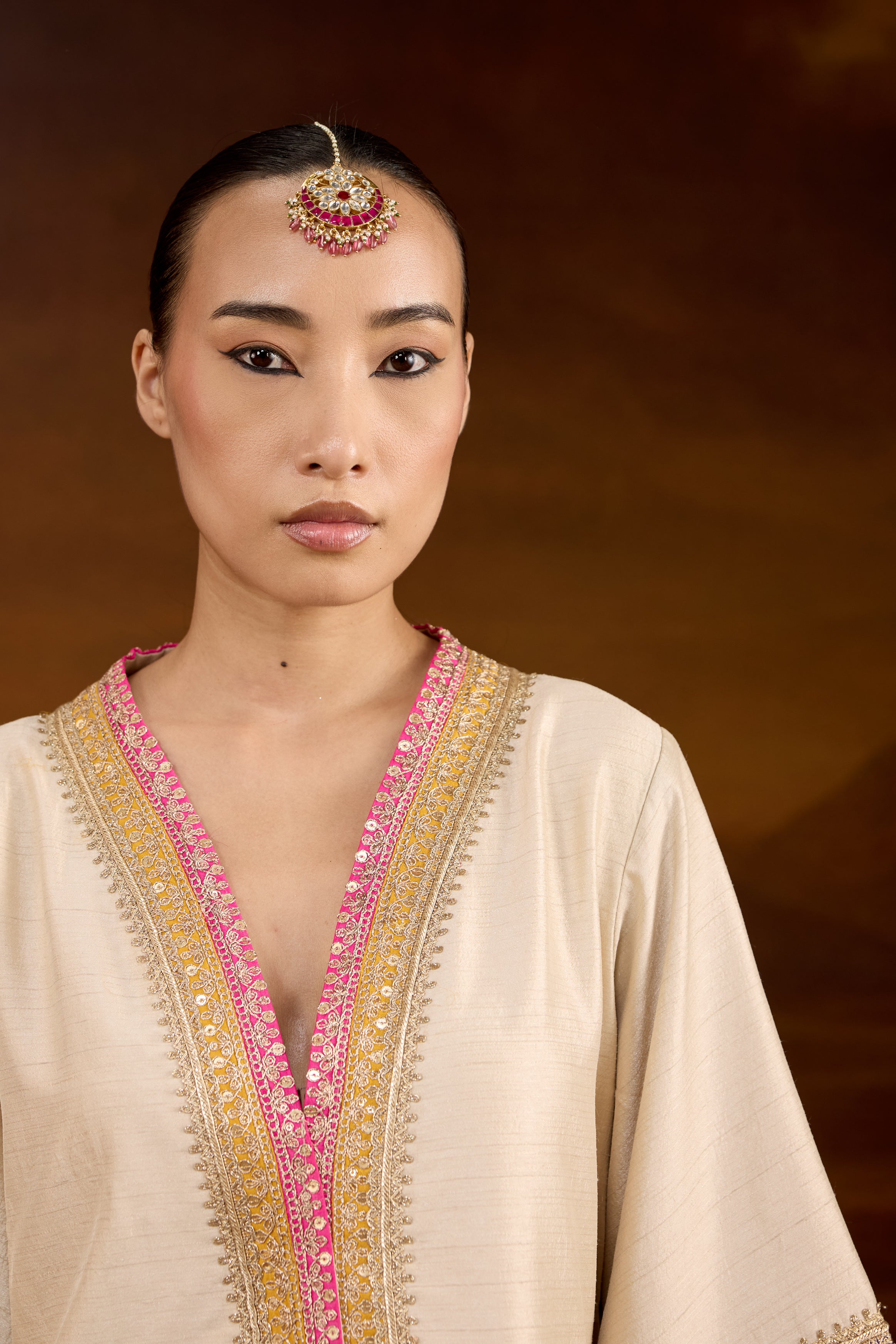 Beige Embellished Raw Silk Palazzo Set