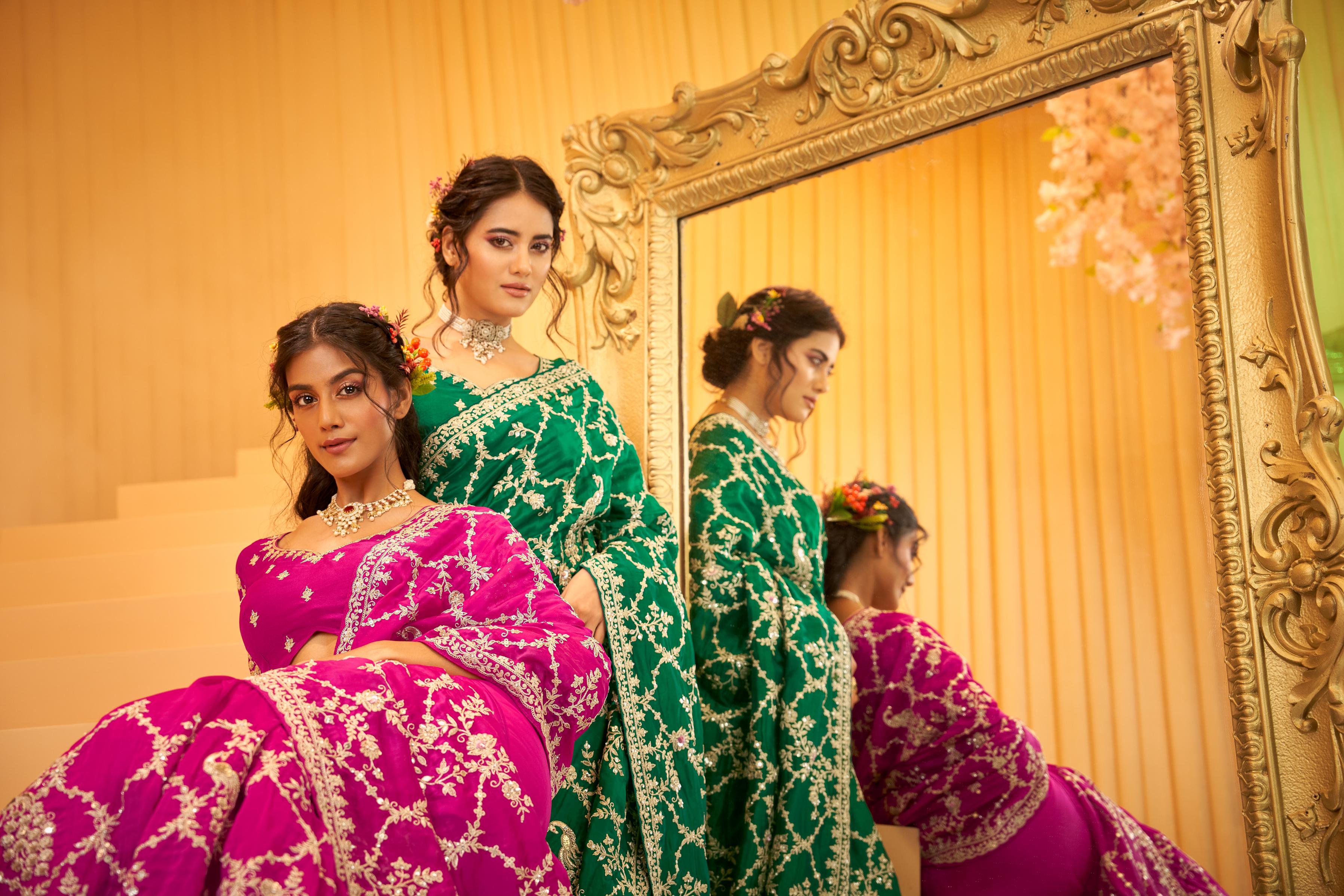 Hot Pink Embellished Premium Silk Saree