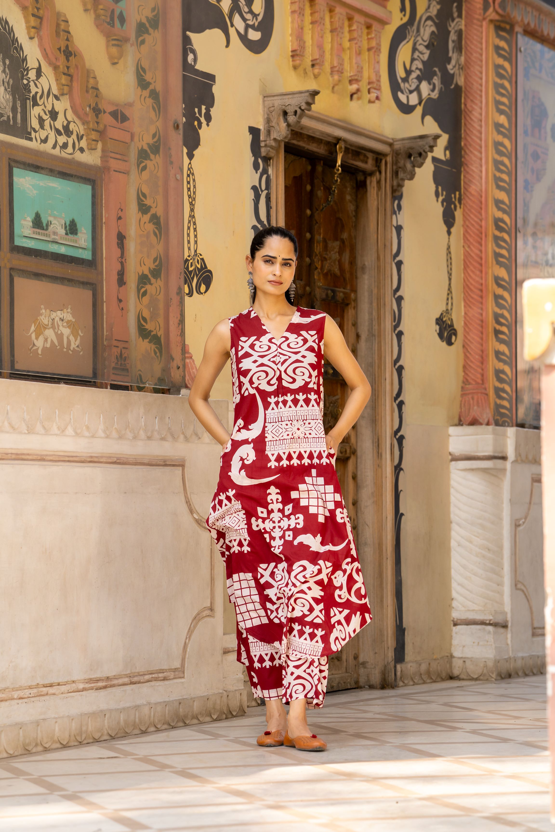 Pink Ethnic Printed Belgium Linen Co-Ord Set