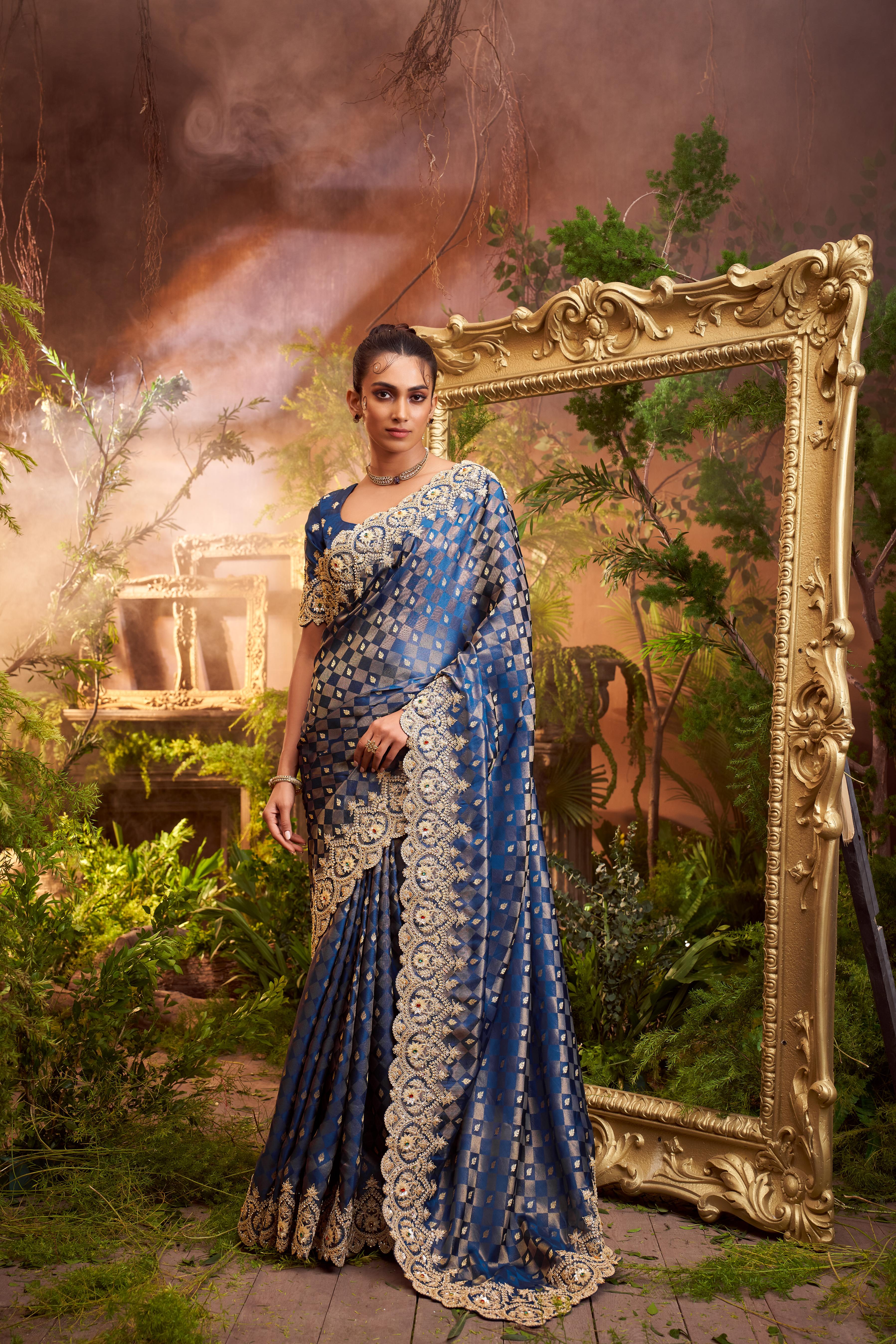 Dark Blue Embellished Premium Silk Saree