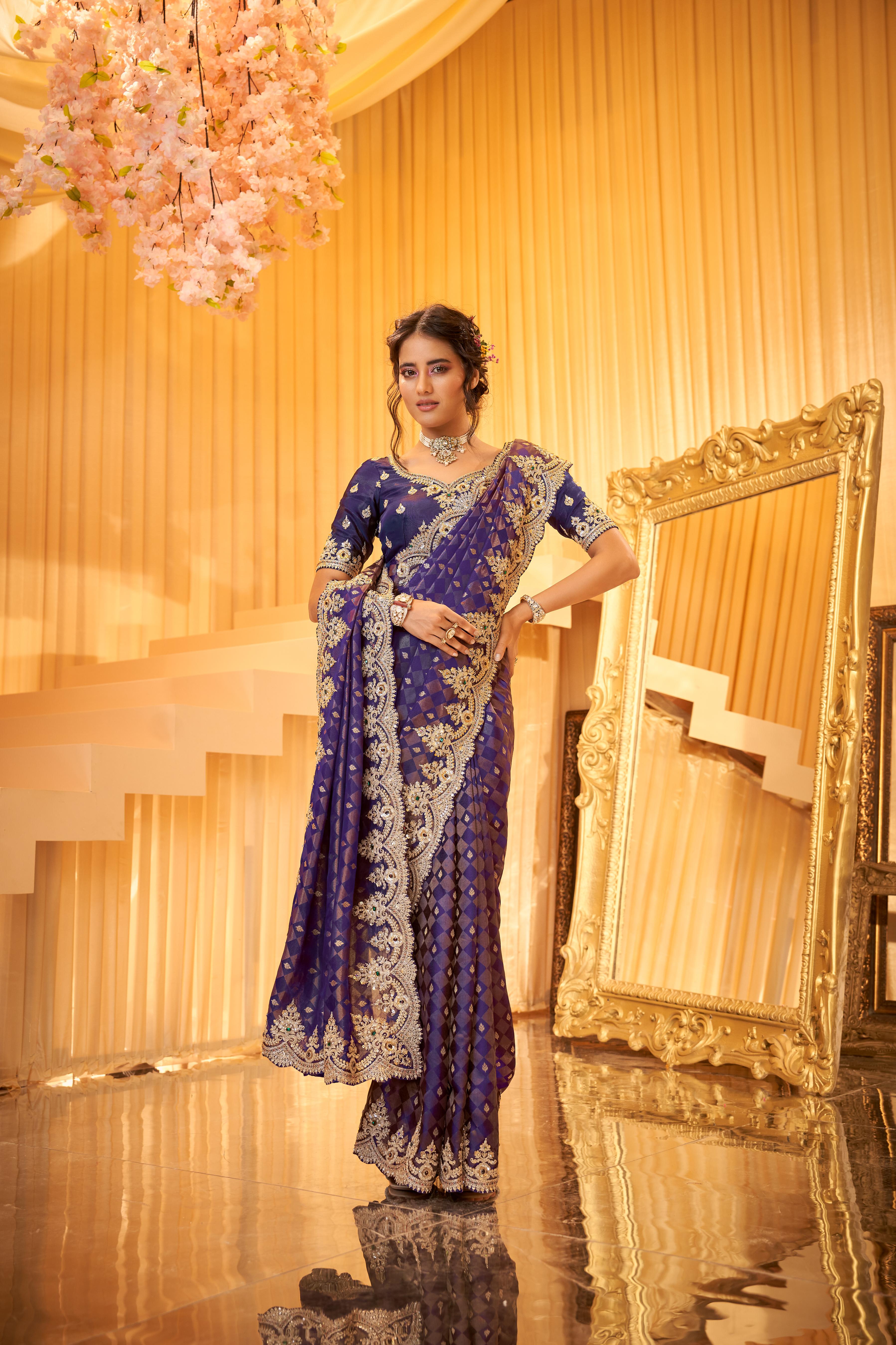 Deep Violet Embellished Premium Silk Saree