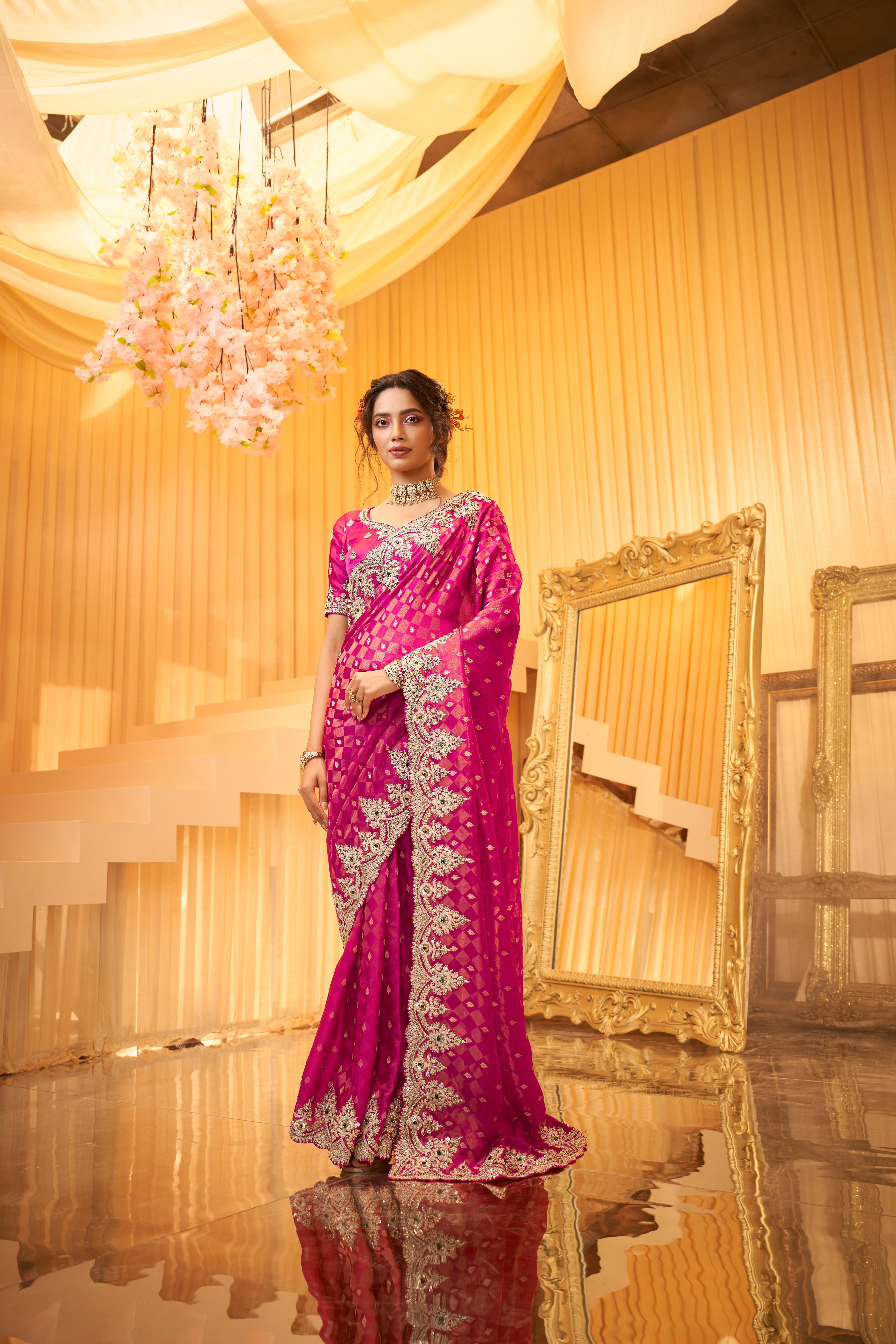 Deep Pink Embellished Premium Silk Saree