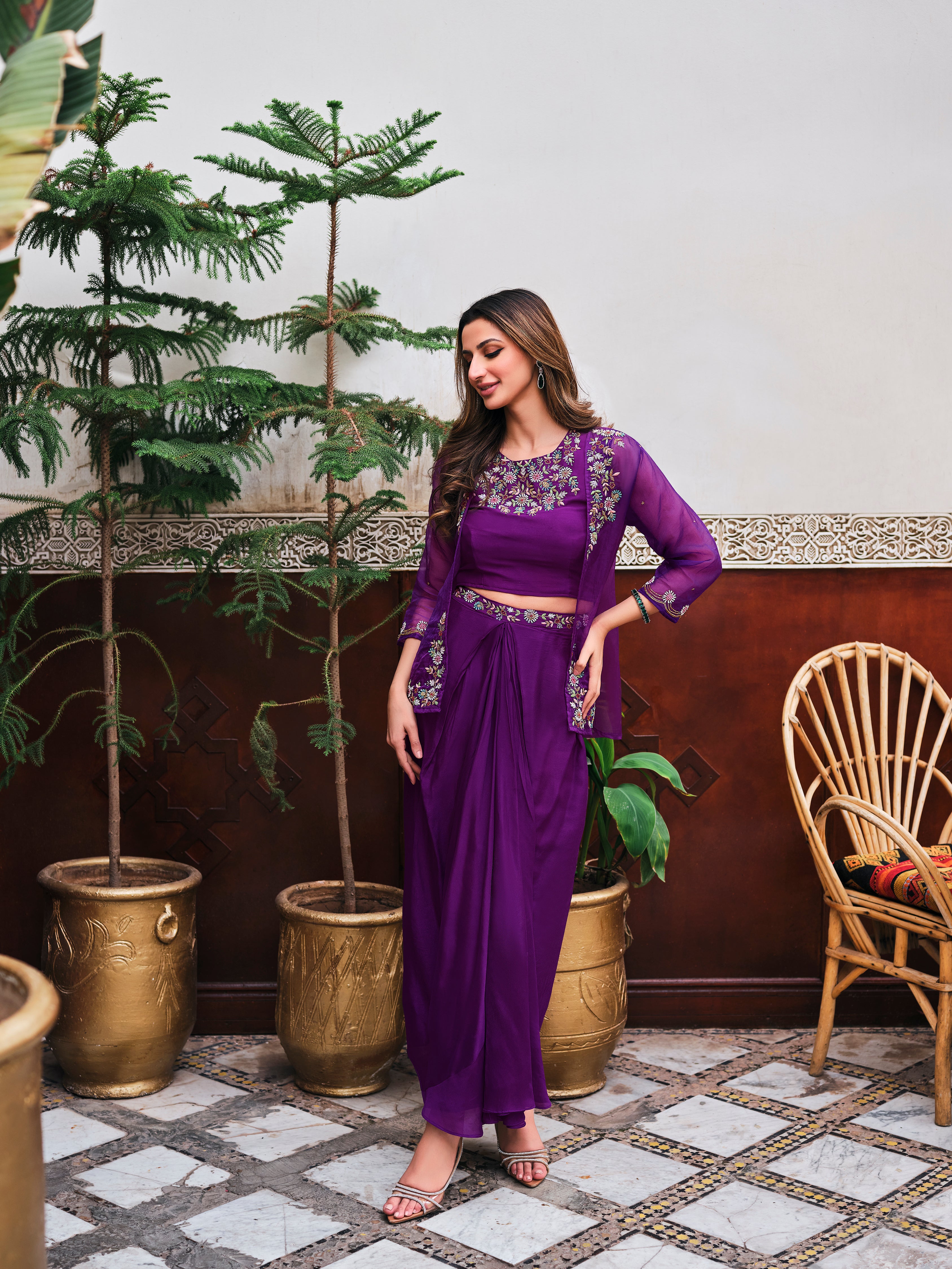 Purple Embellished Premium Organza Silk Skirt Set