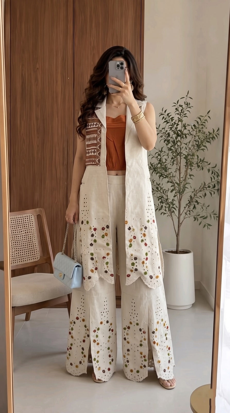 Rust Beige Woven Cotton Tweed Co-Ord Set