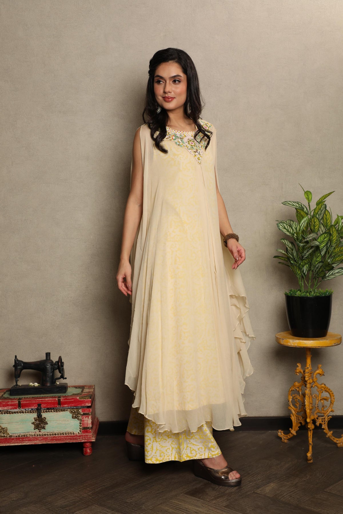 Butter Ivory Embellished Chiffon Silk Kurta Set