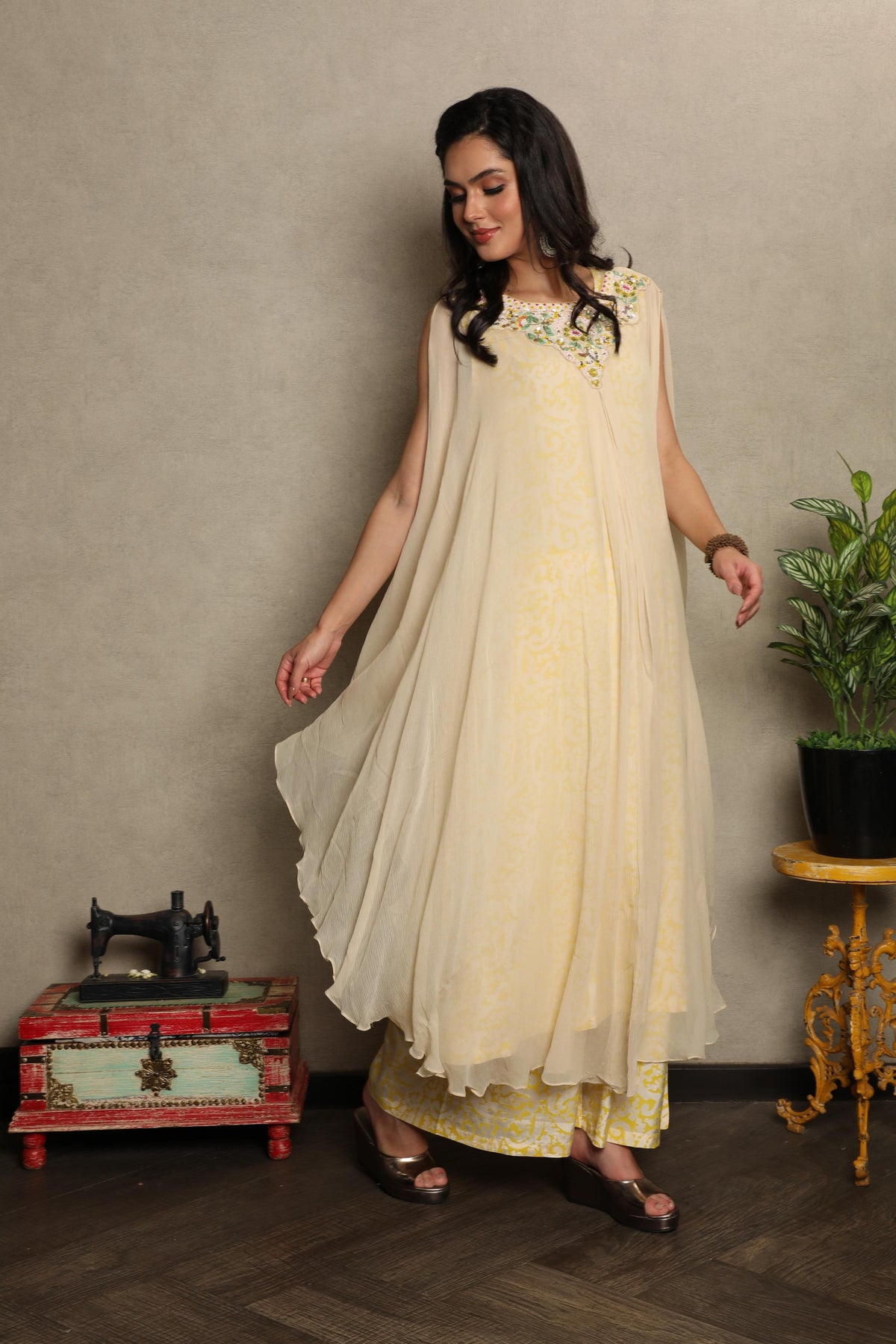 Butter Ivory Embellished Chiffon Silk Kurta Set