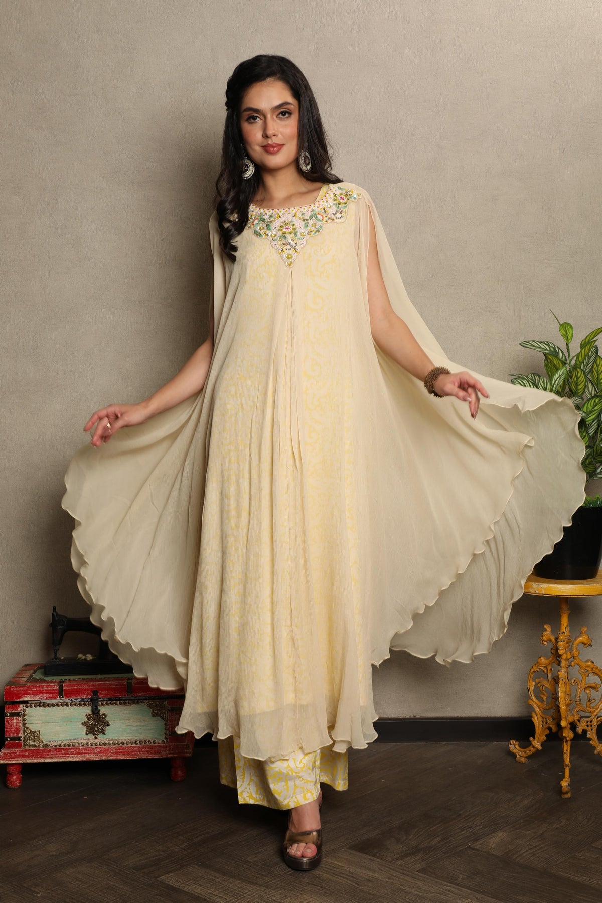 Butter Ivory Embellished Chiffon Silk Kurta Set