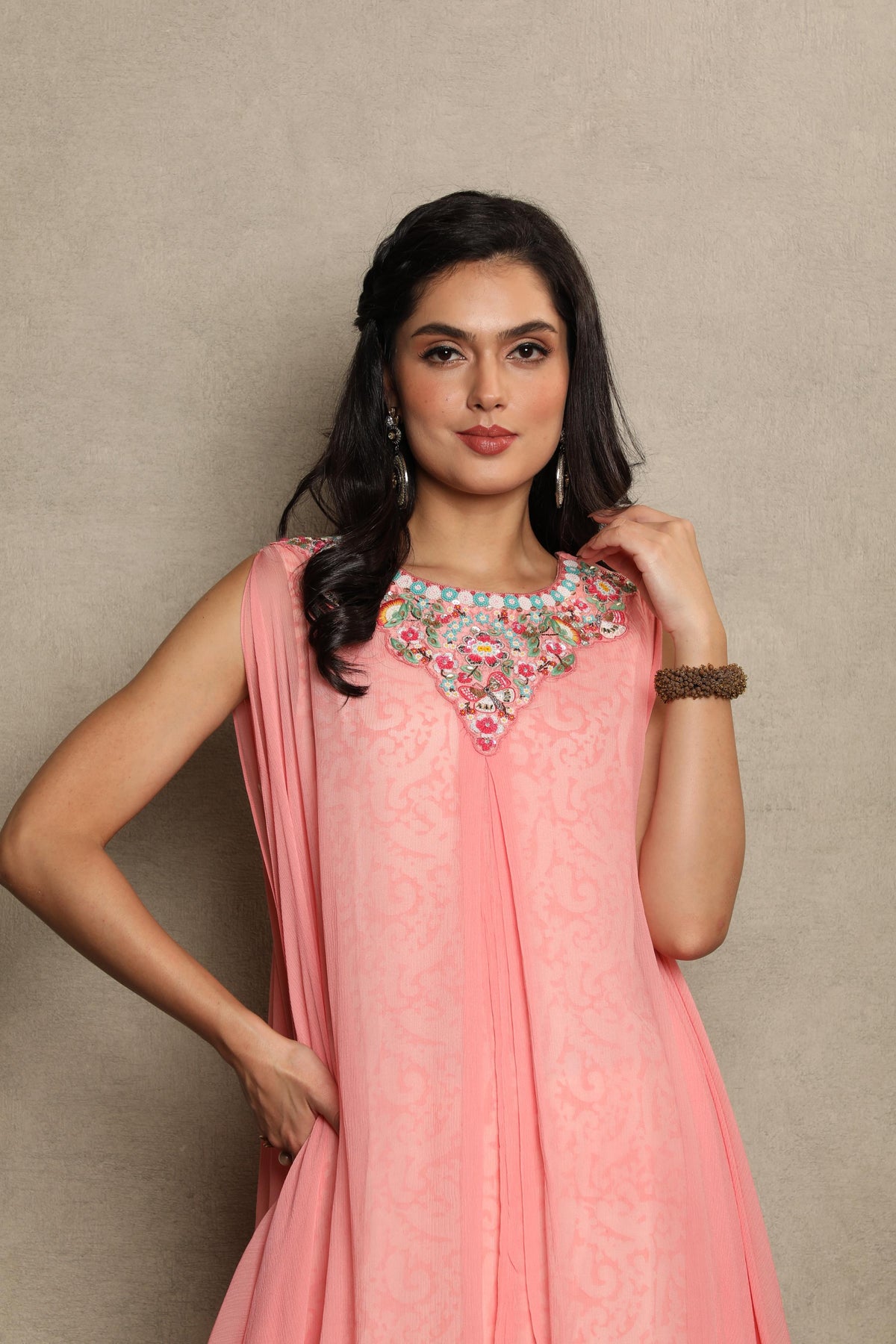 Blush Pink Embellished Chiffon Silk Kurta Set