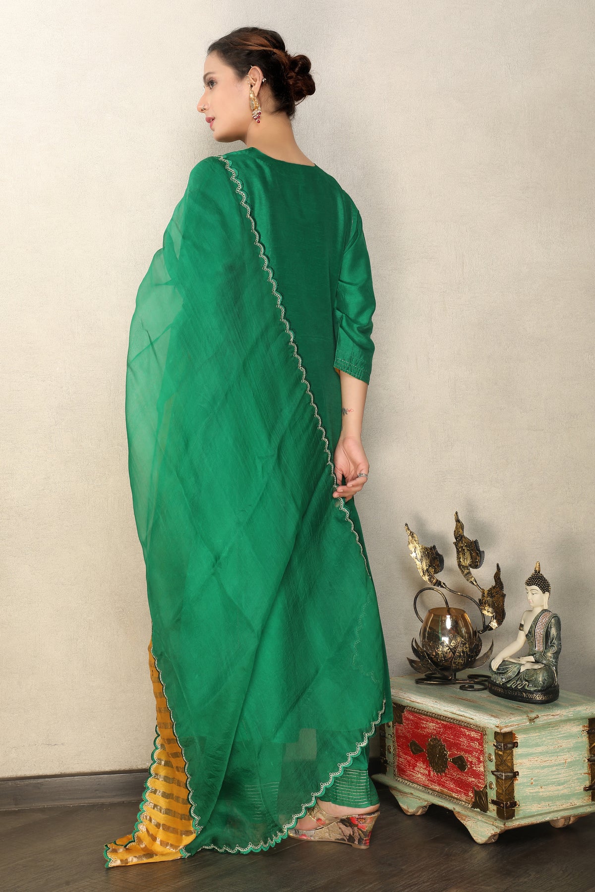 Jade Green Embellished Premium Silk Anarkali Set