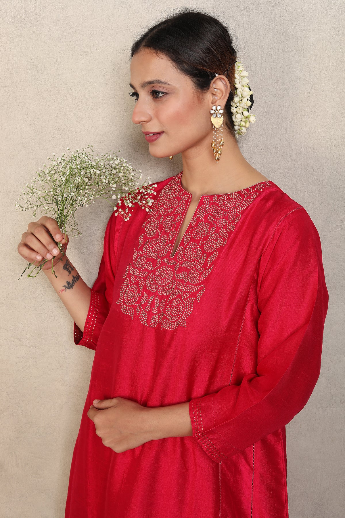 Bright Fuchsia Embellished Premium Silk Anarkali Set