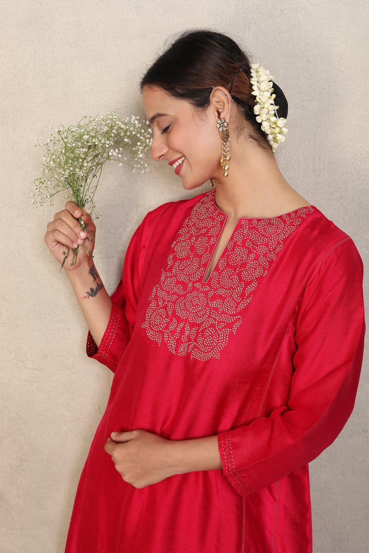 Bright Fuchsia Embellished Premium Silk Anarkali Set