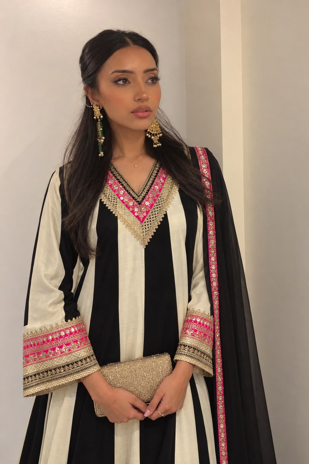 Onyx Ivory Embellished Pure Crepe Silk Anarkali Set
