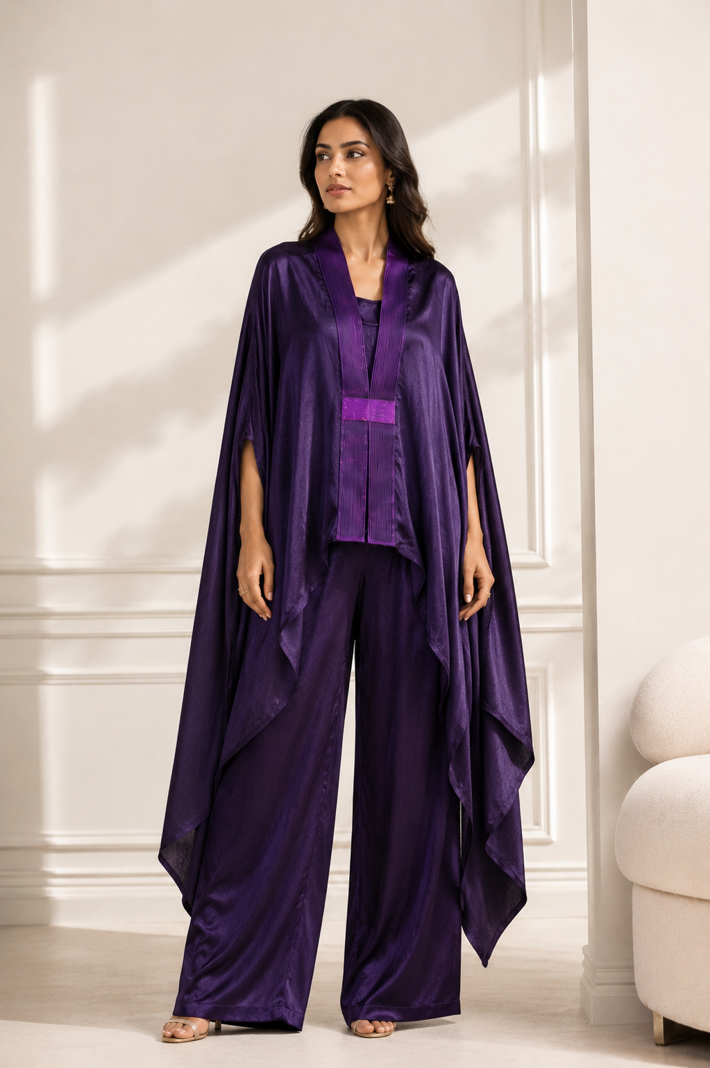 Regal Purple Pintuck-Detailed Crepe Silk Co-Ord Set