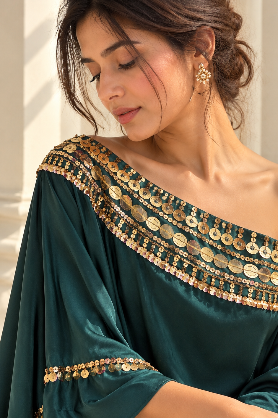 Emerald Green Embellished Crepe Silk Co-ord Set