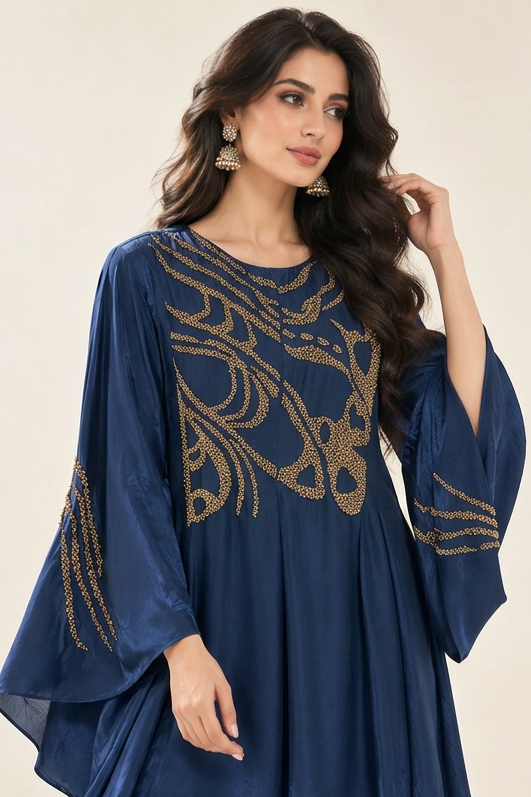 Navy Blue Beaded Crepe Silk Co-ord Set