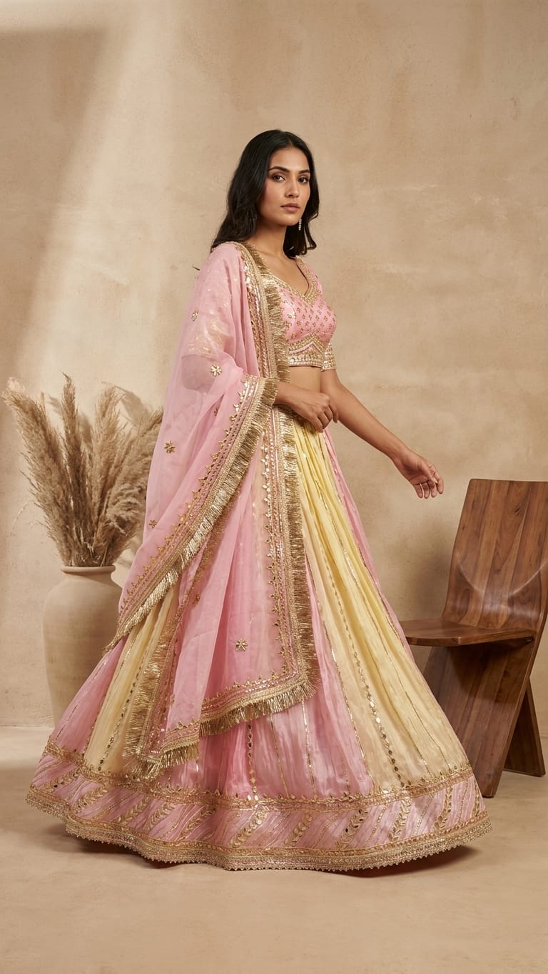 Champagne Blush Gotapatti Premium Silk Lehenga Set