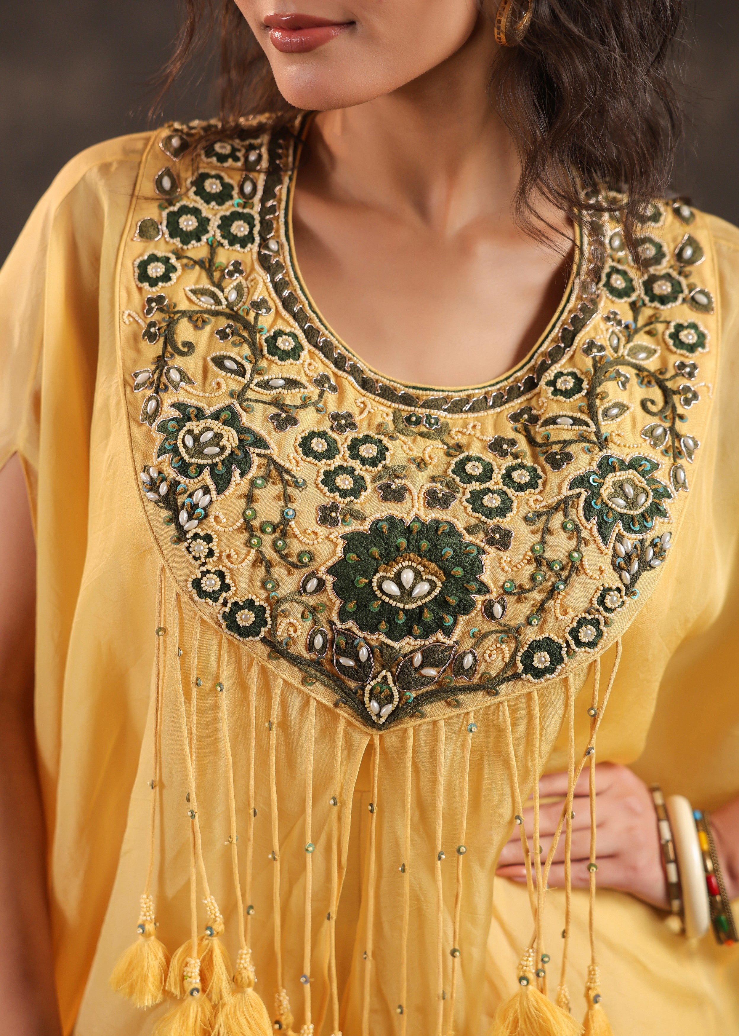 Saffron Allure Embellished Organza Silk Palazzo Set