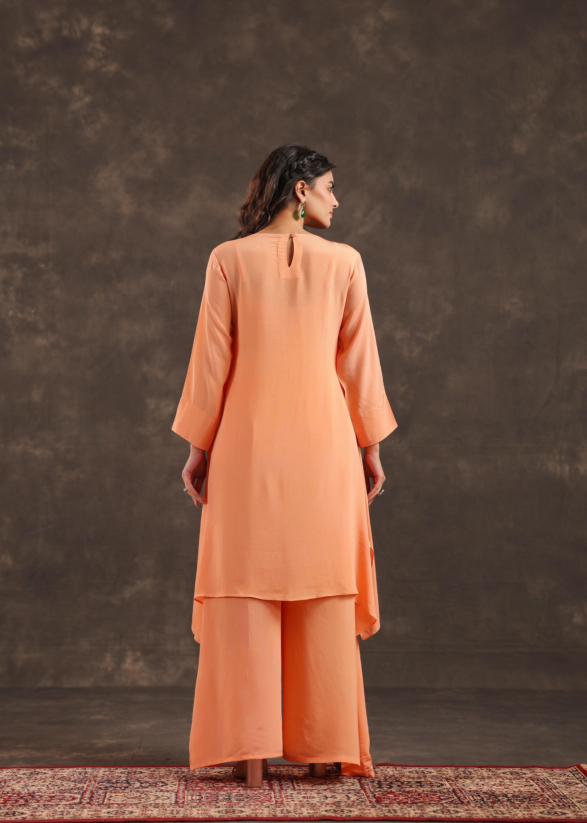 Coral Bloom Embellished Crepe Silk Palazzo Set