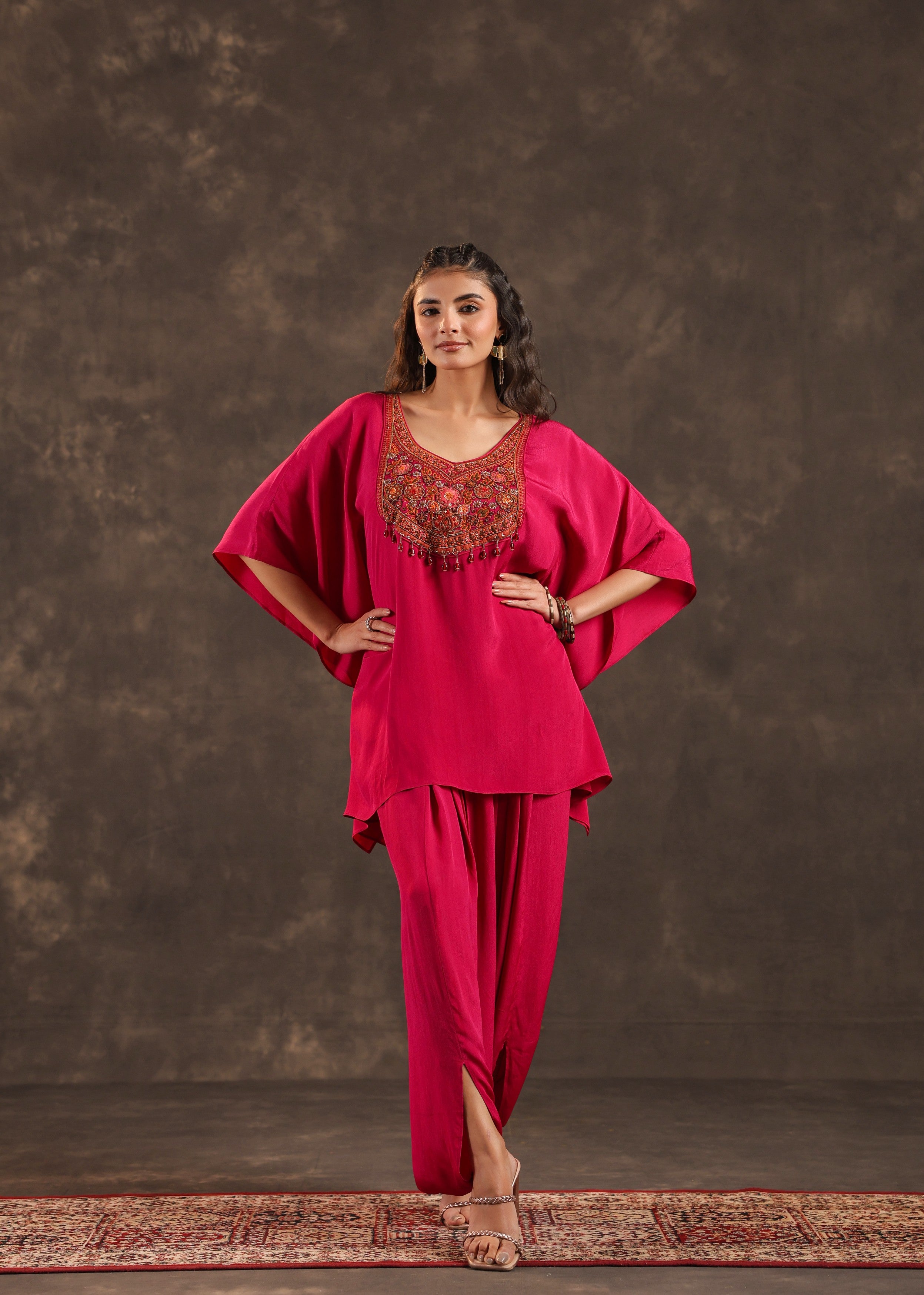 Crimson Glow Embellished Crepe Silk Dhoti Set