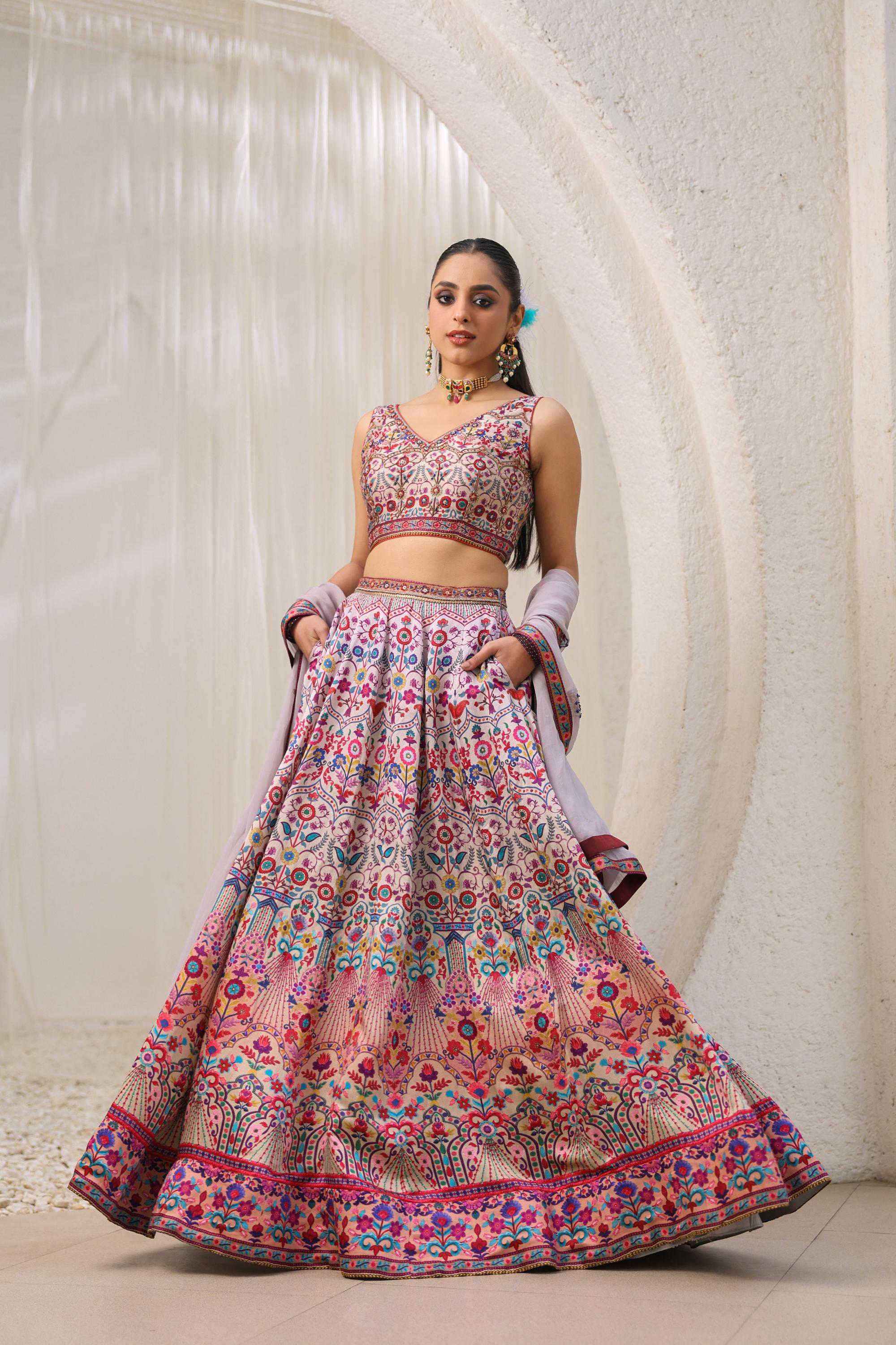 Misty Rose Traditional Printed Premium Silk Lehenga Set