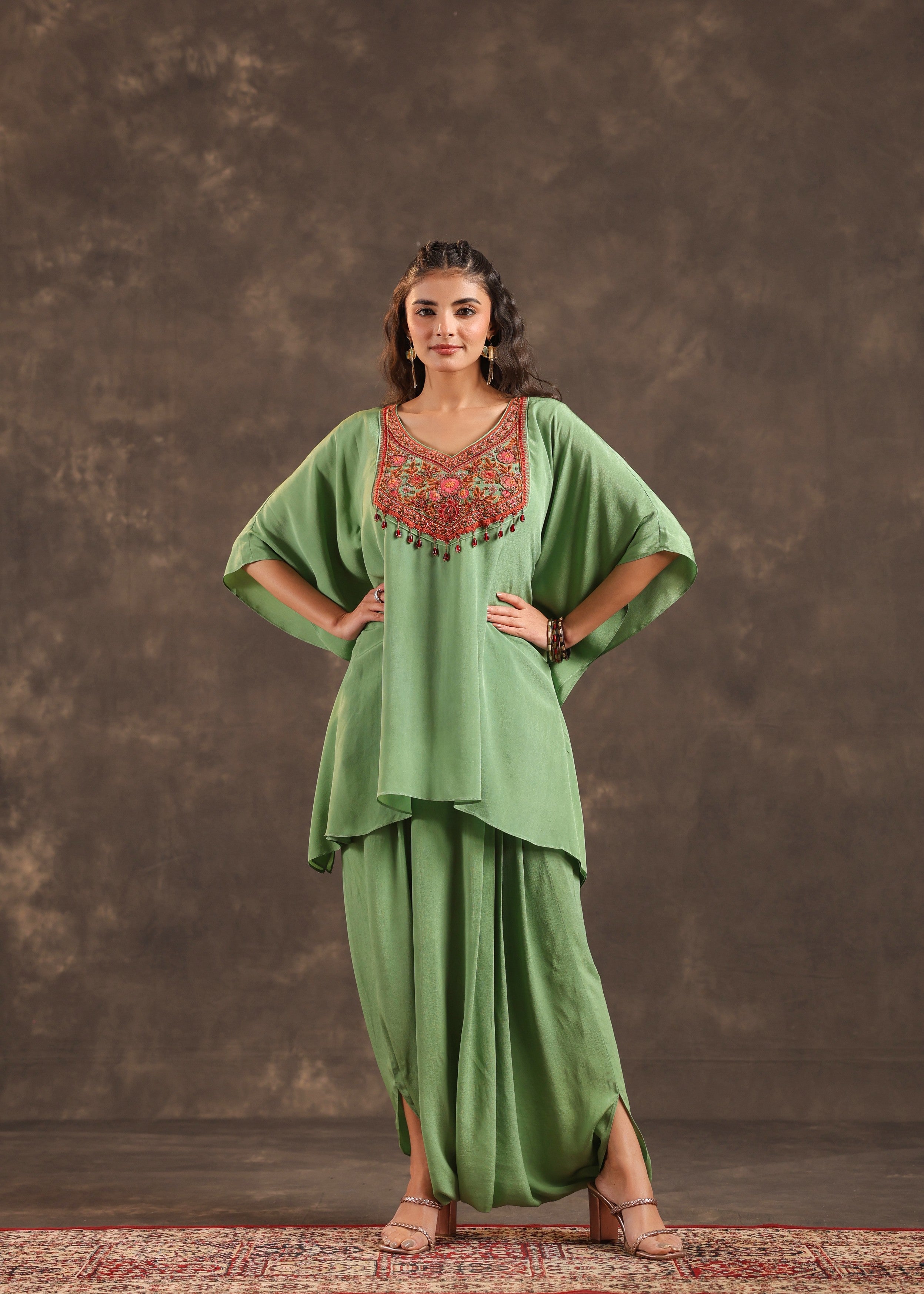 Pistachio Glow Embellished Crepe Silk Dhoti Set