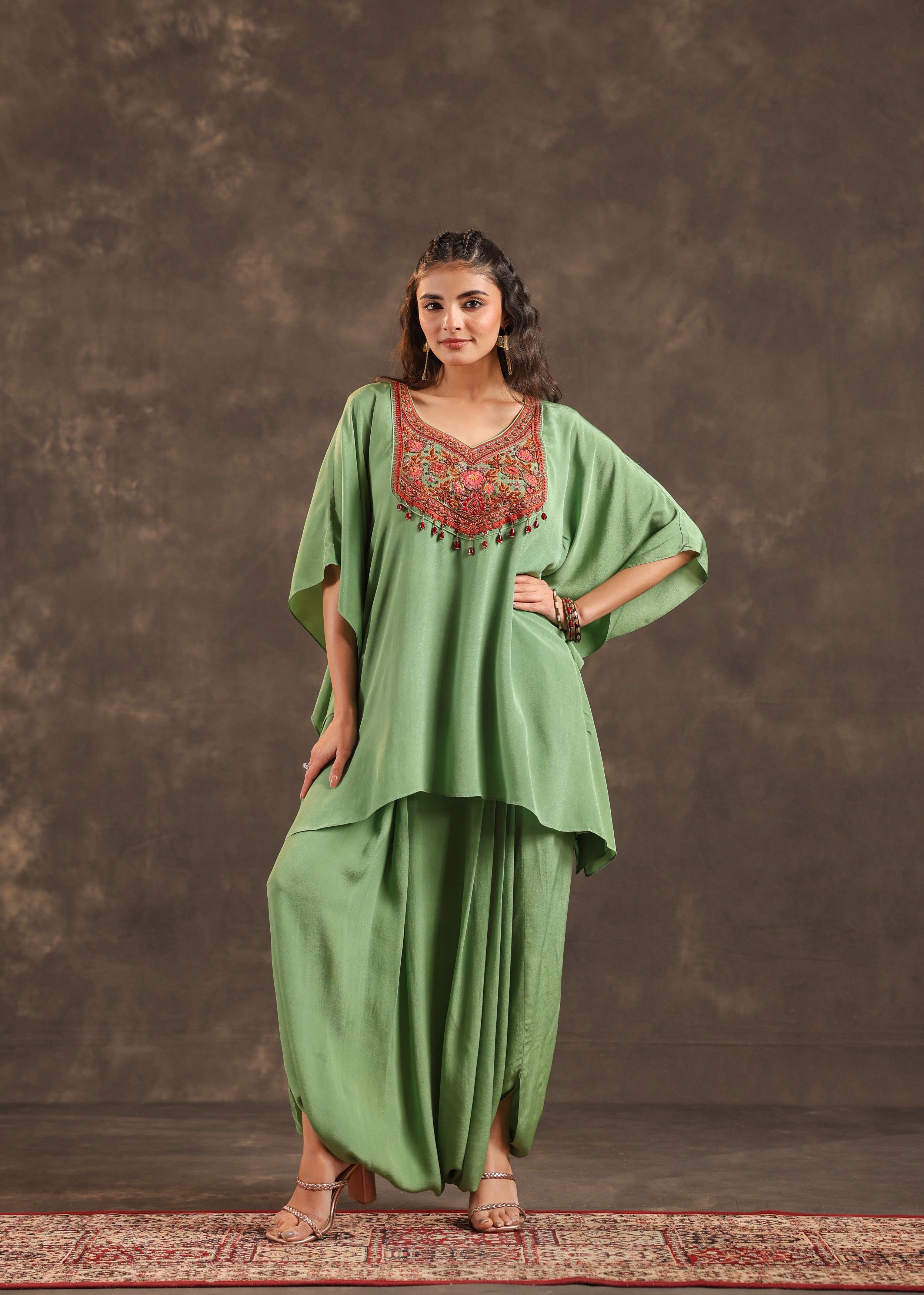Pistachio Glow Embellished Crepe Silk Dhoti Set