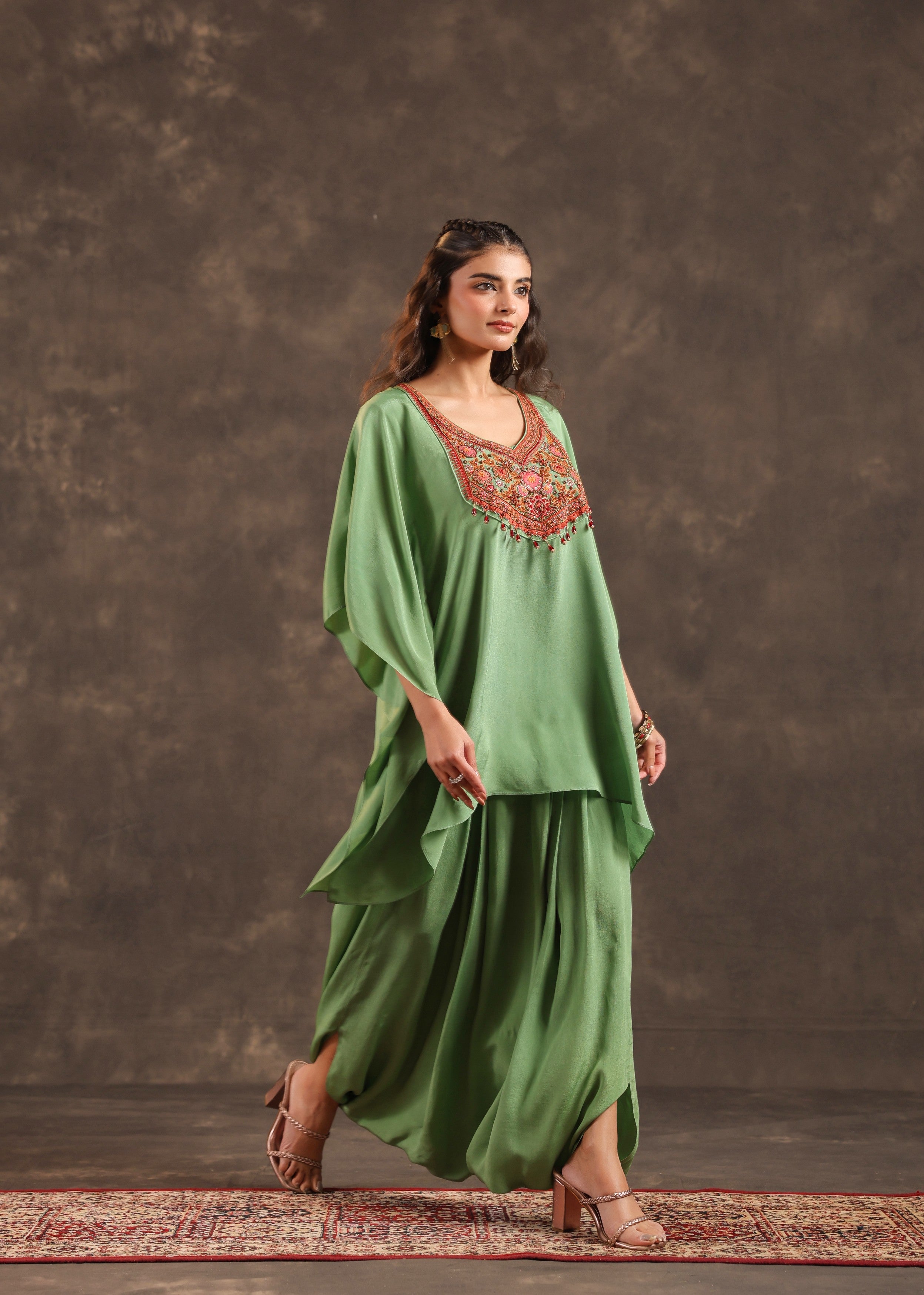 Pistachio Glow Embellished Crepe Silk Dhoti Set