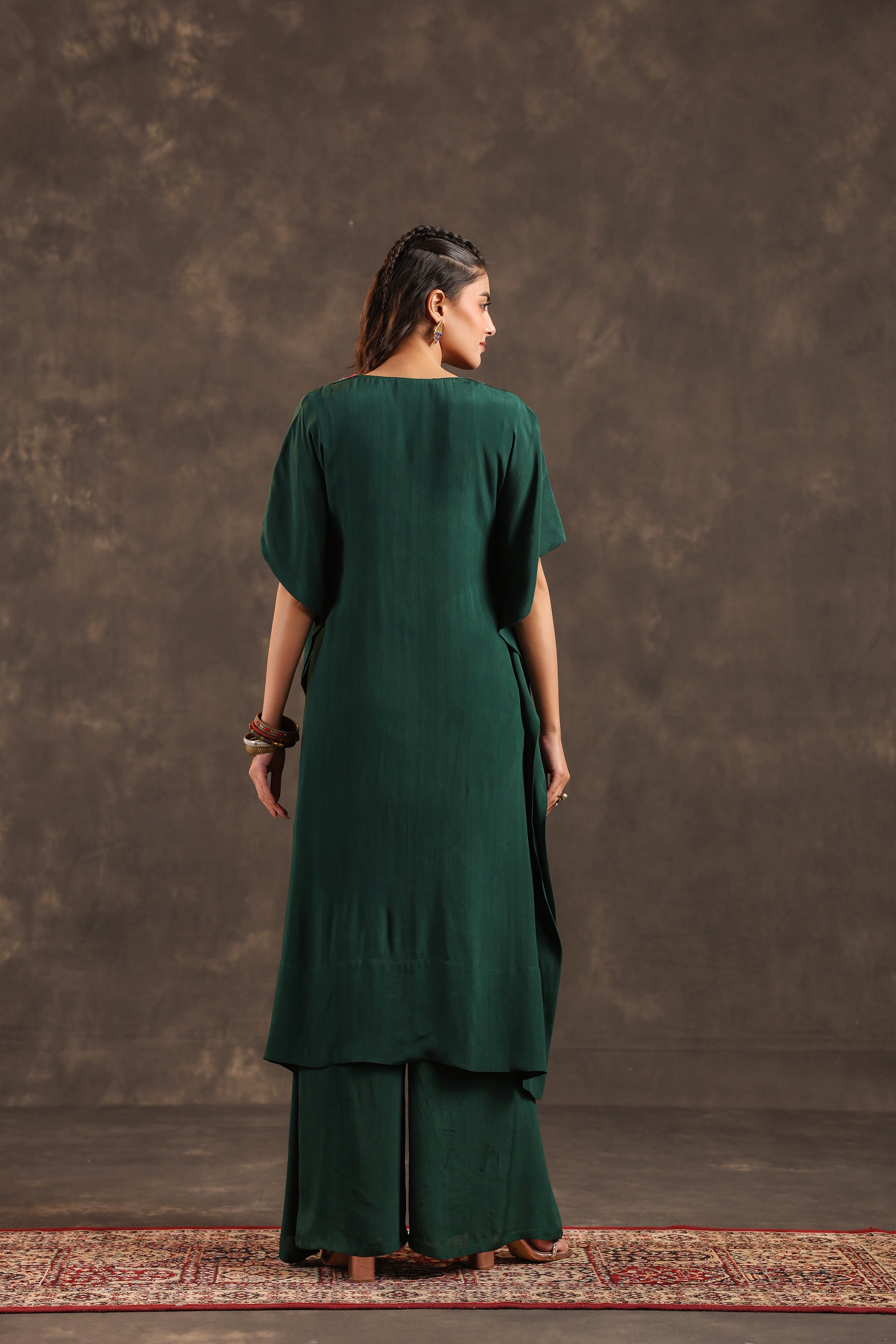 Emerald Grace Embellished Crepe Silk Kurta Set