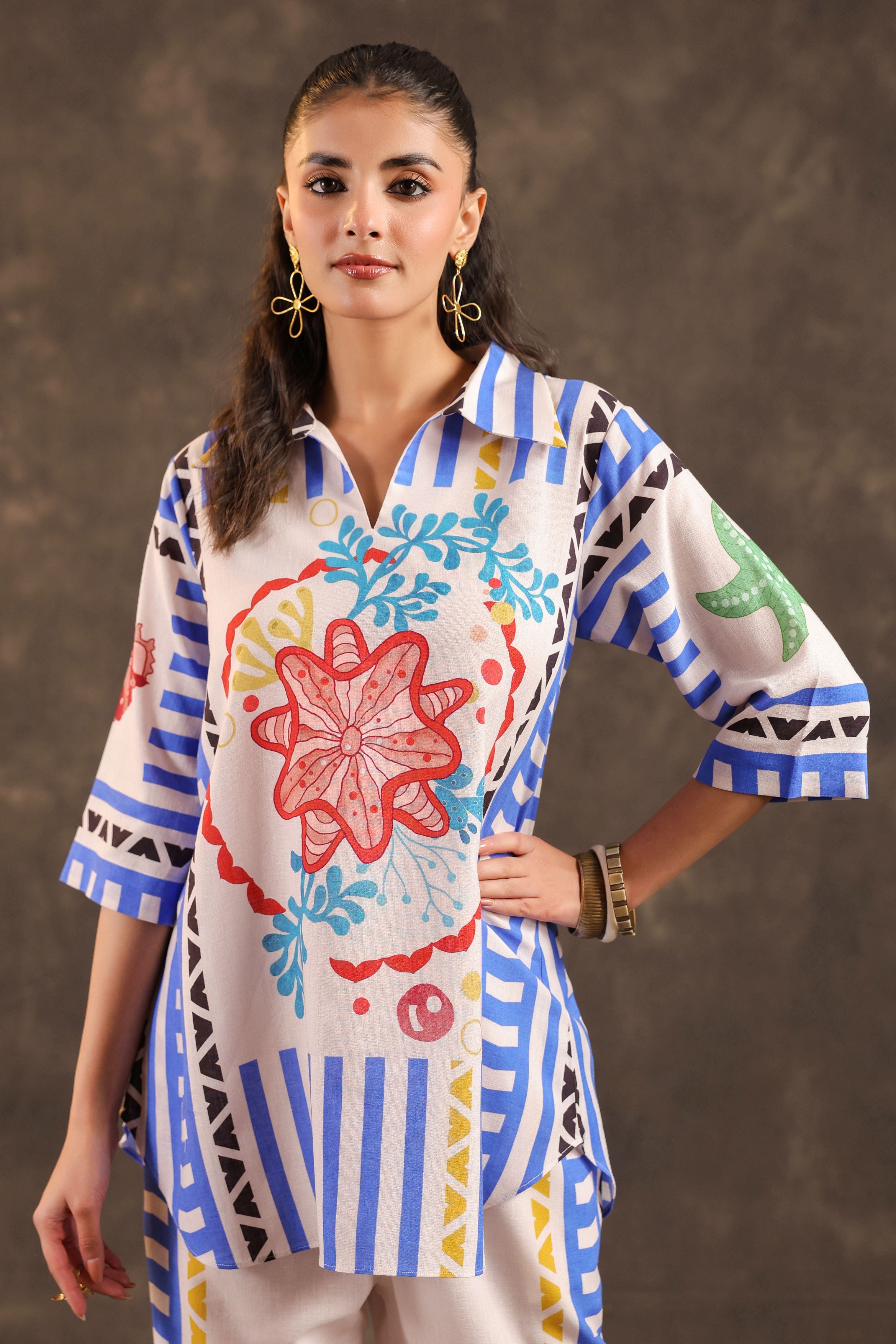 Blue Fiesta Printed Linen Co-Ord Set