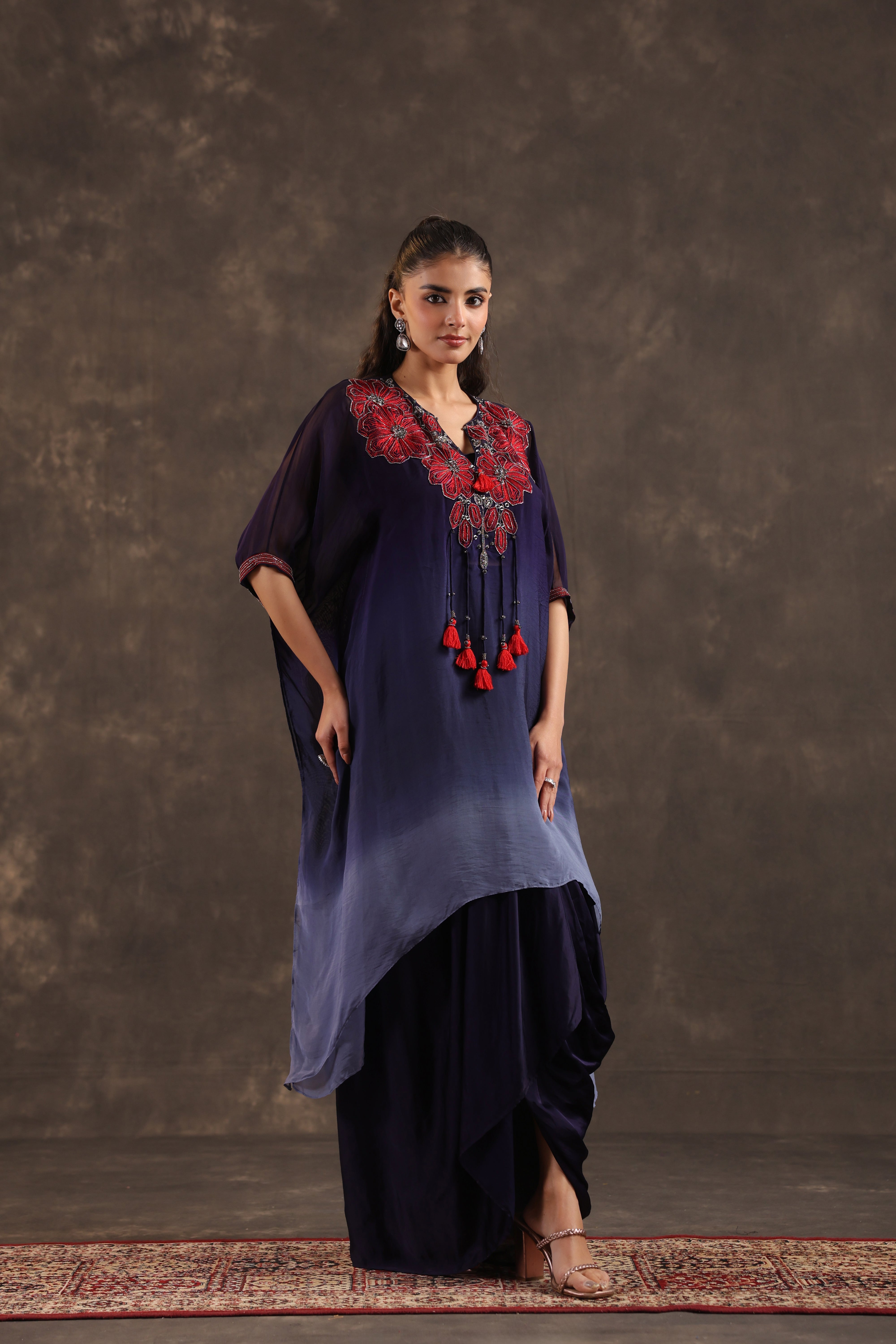 Twilight Bloom Embellished Organza Silk Skirt Set