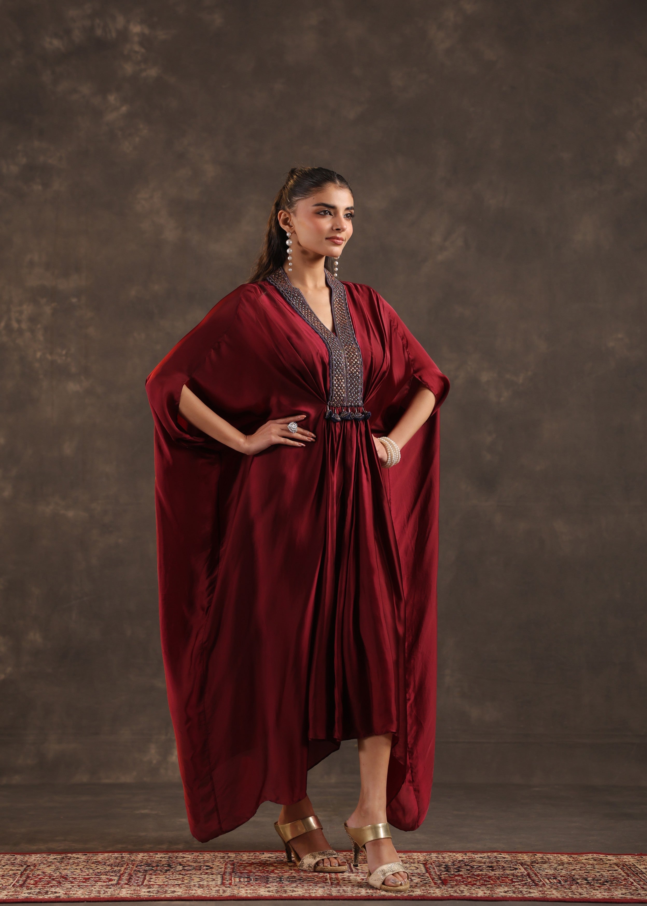 Garnet Regal Embellished Satin Silk Dress