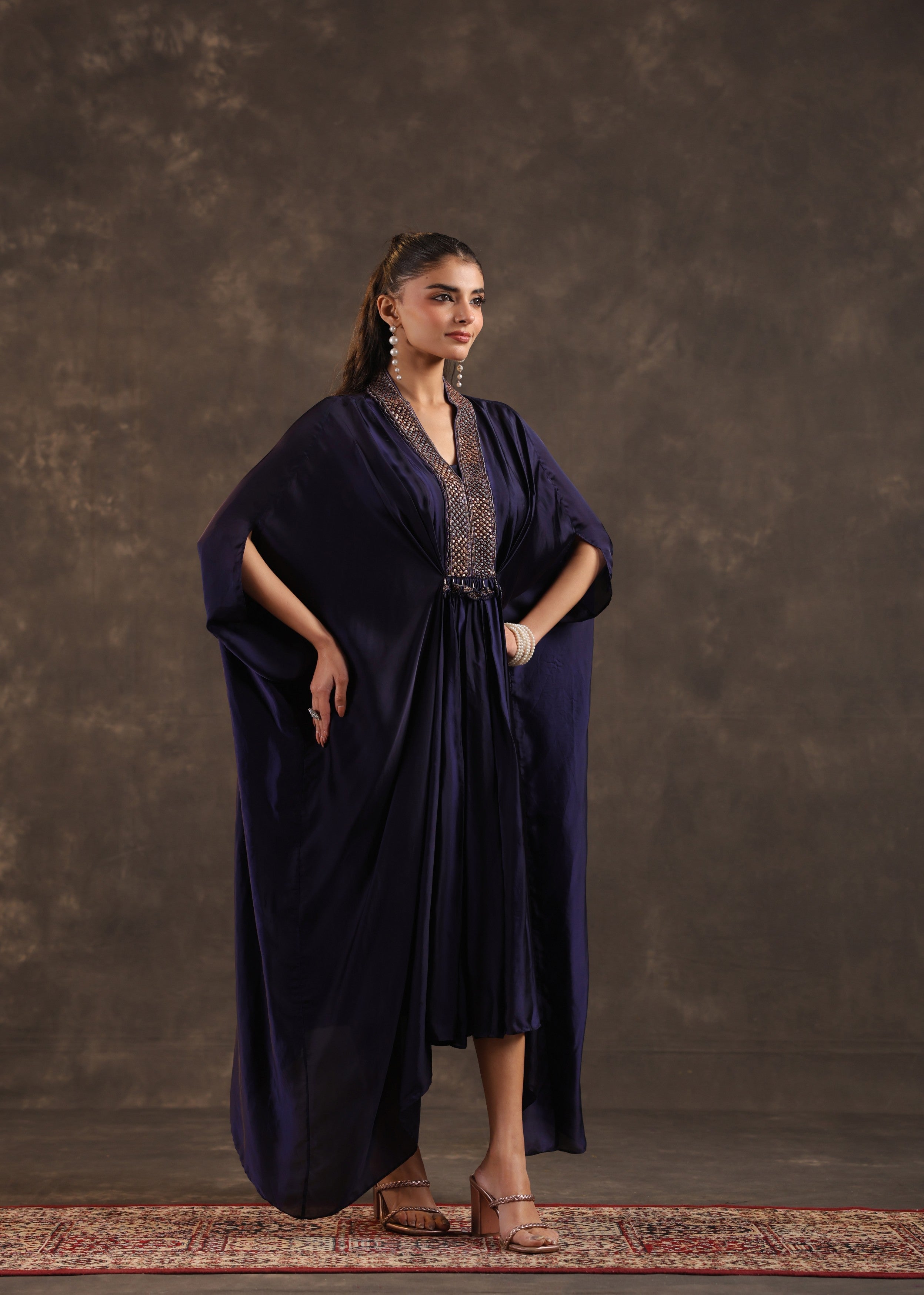 Midnight Regal Embellished Satin Silk Dress