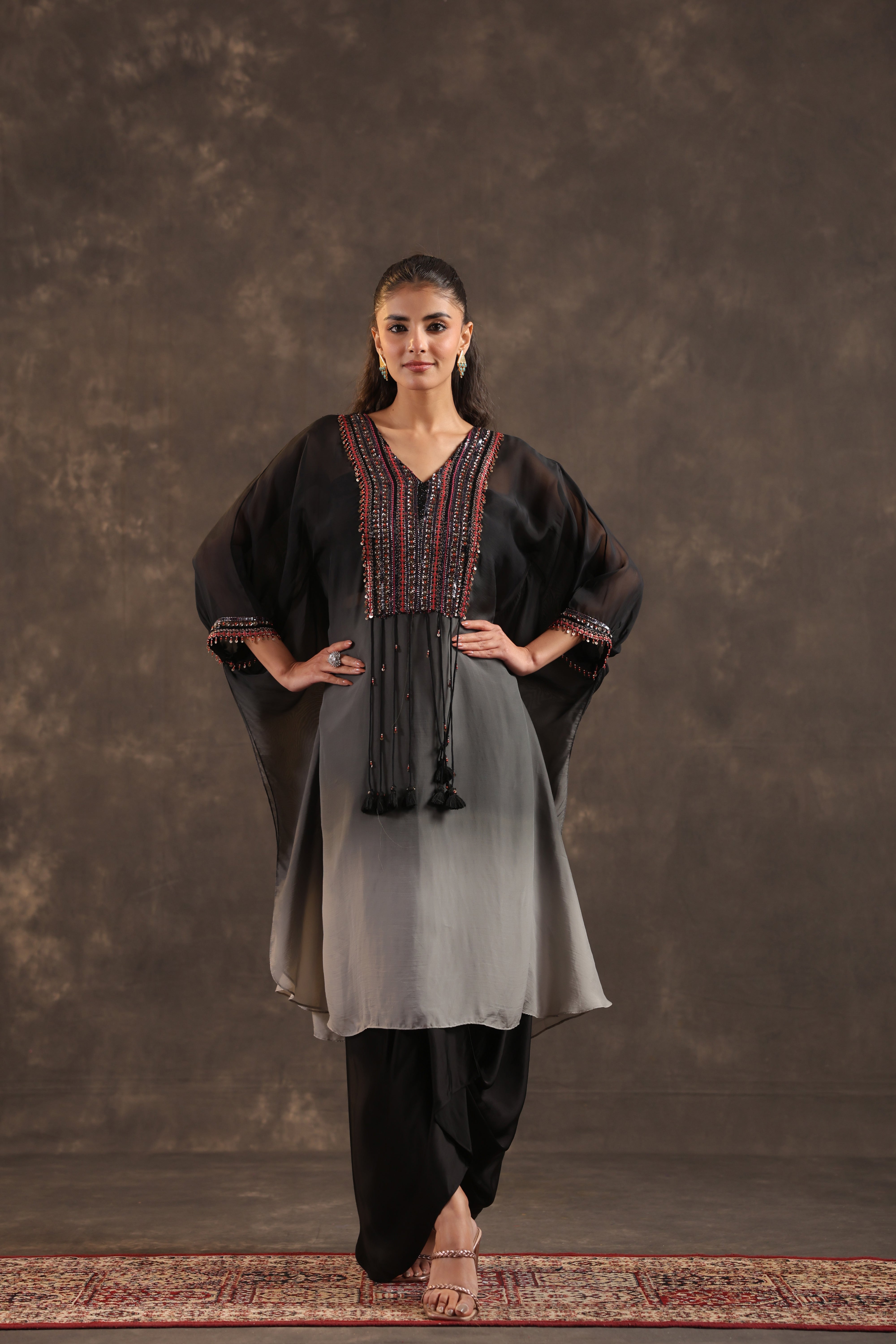 Onyx Ombre Embellished Organza Silk Skirt Set