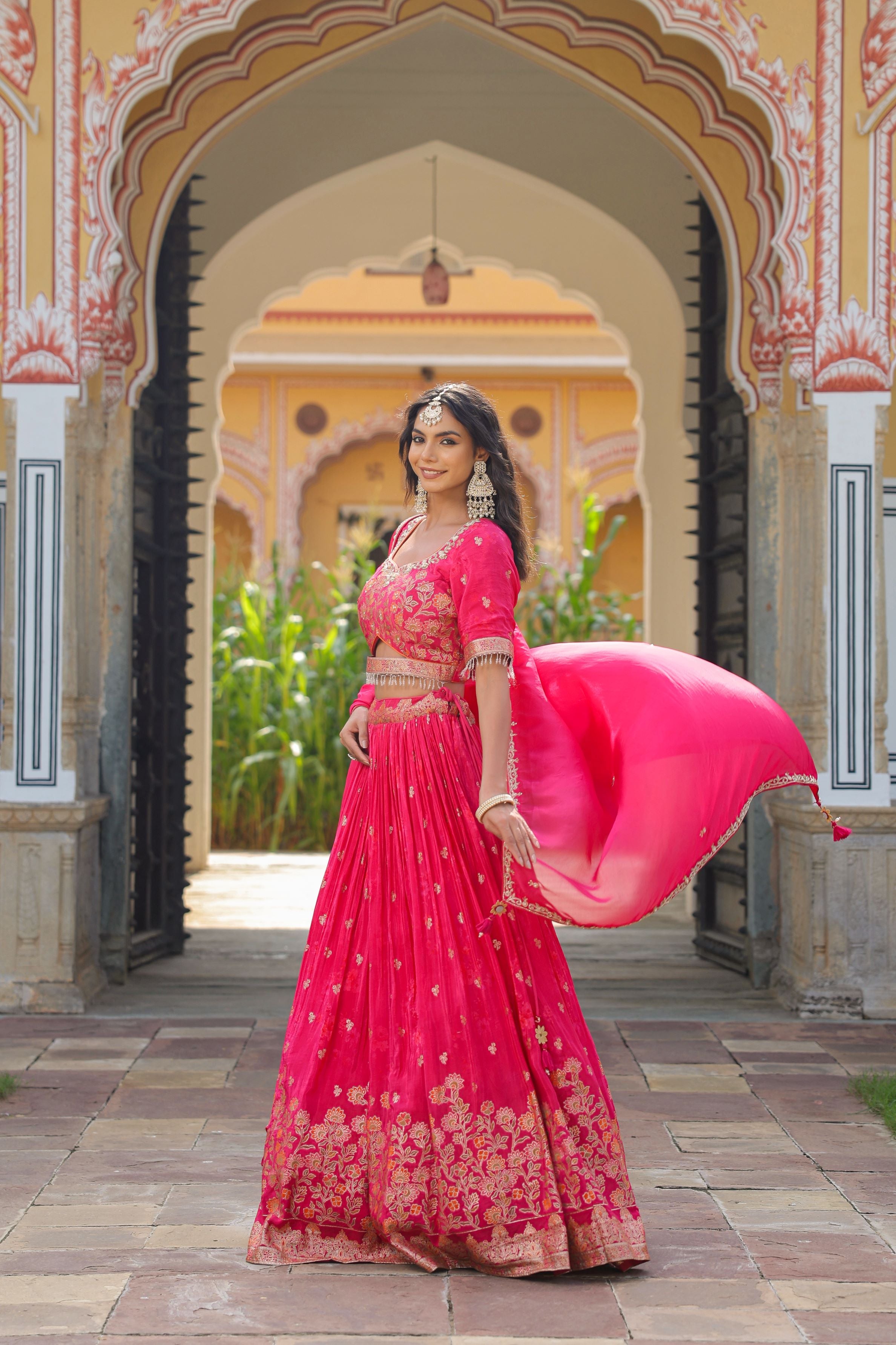 Pink Embroidered Premium Silk Lehenga Set