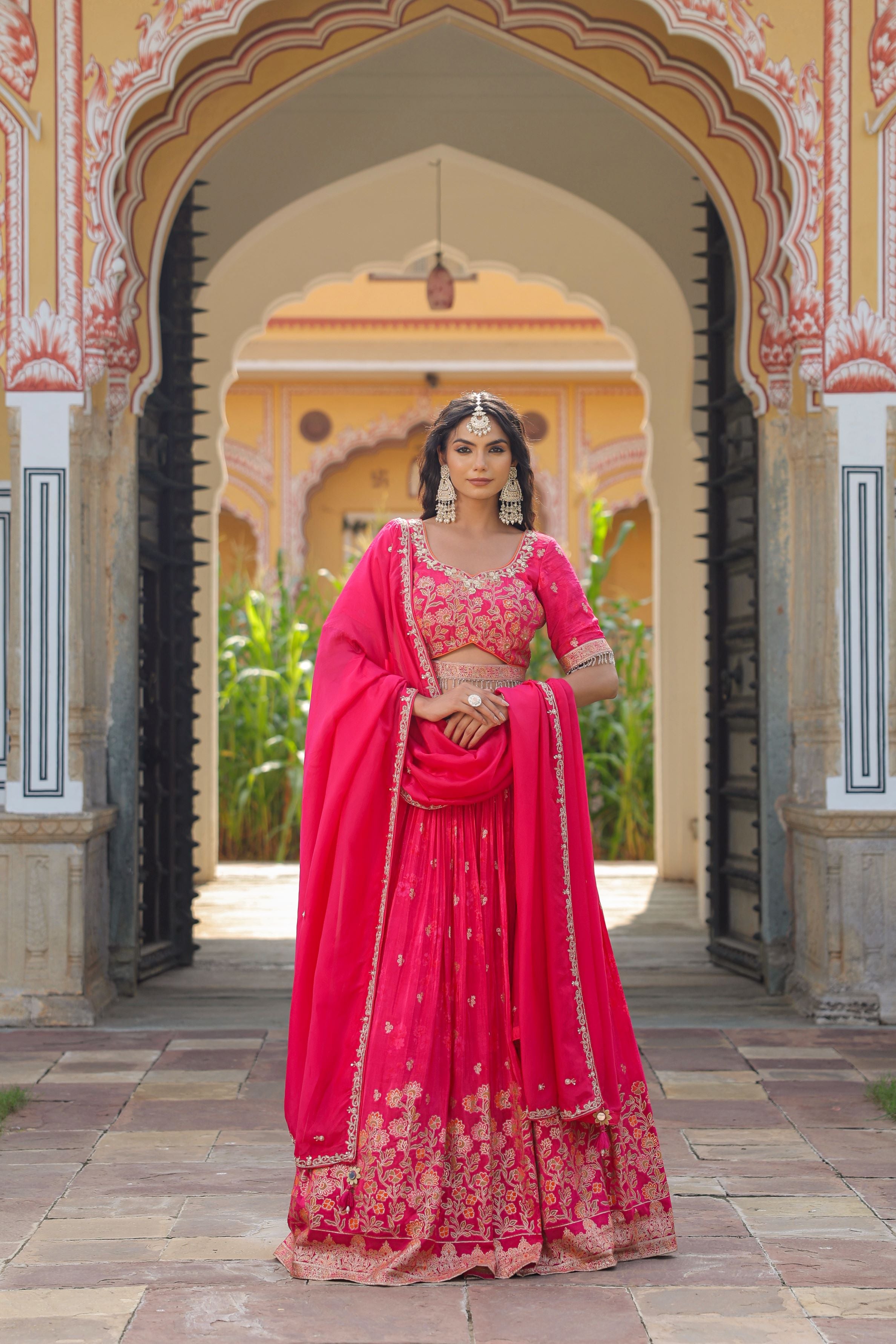 Pink Embroidered Premium Silk Lehenga Set