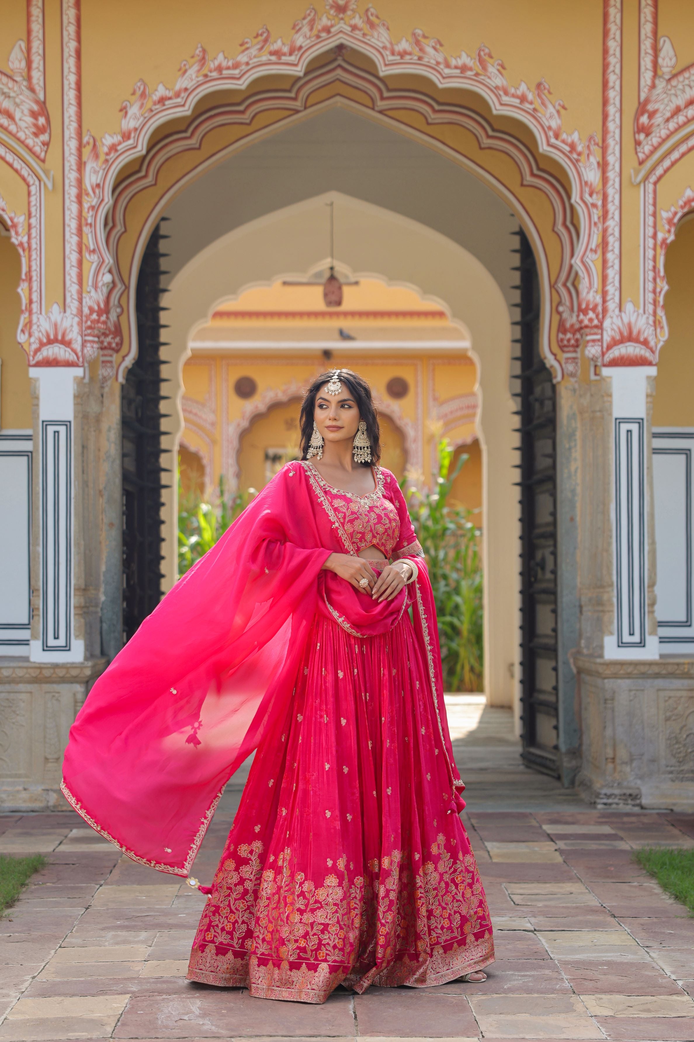 Pink Embroidered Premium Silk Lehenga Set