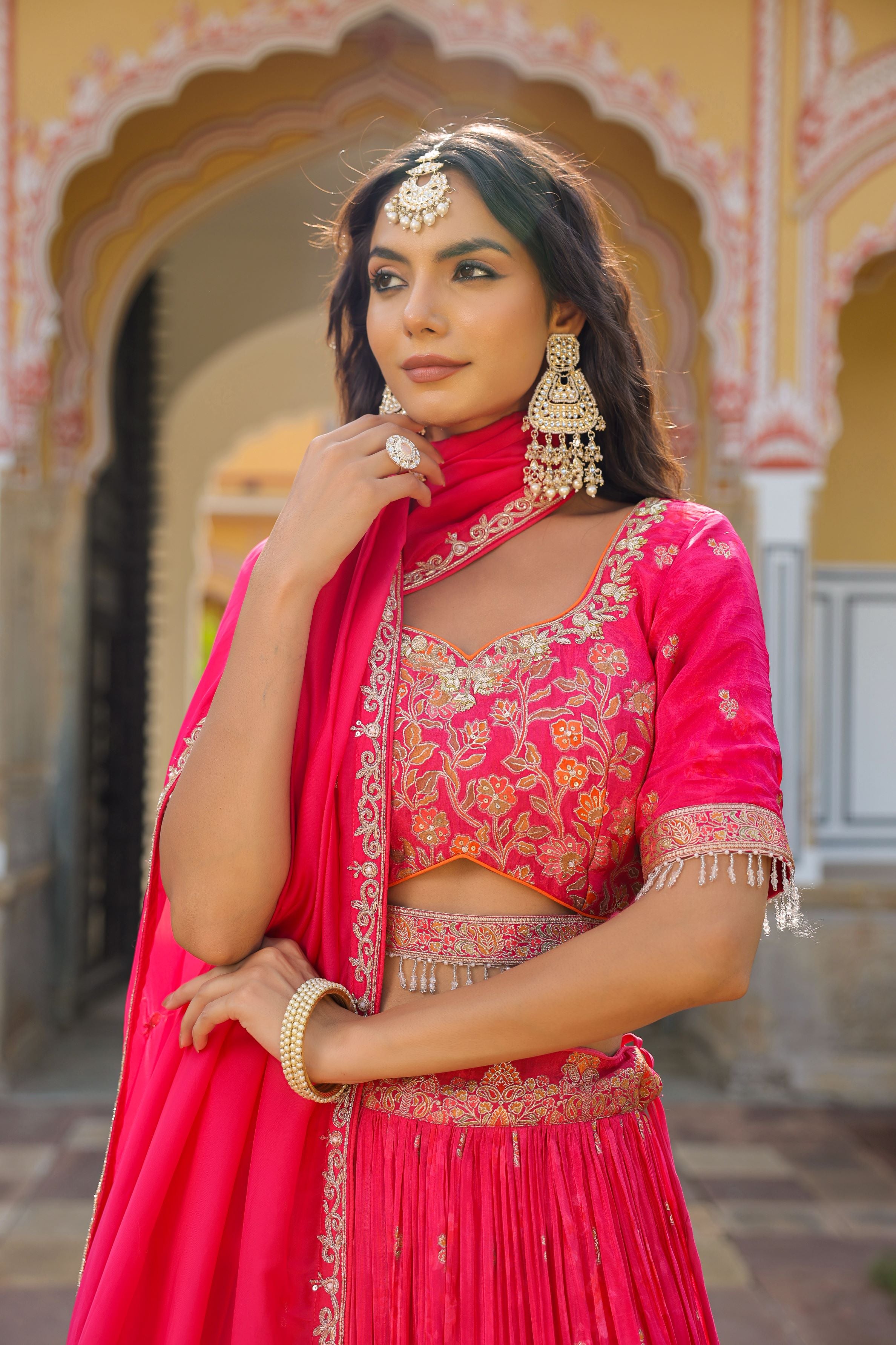 Pink Embroidered Premium Silk Lehenga Set