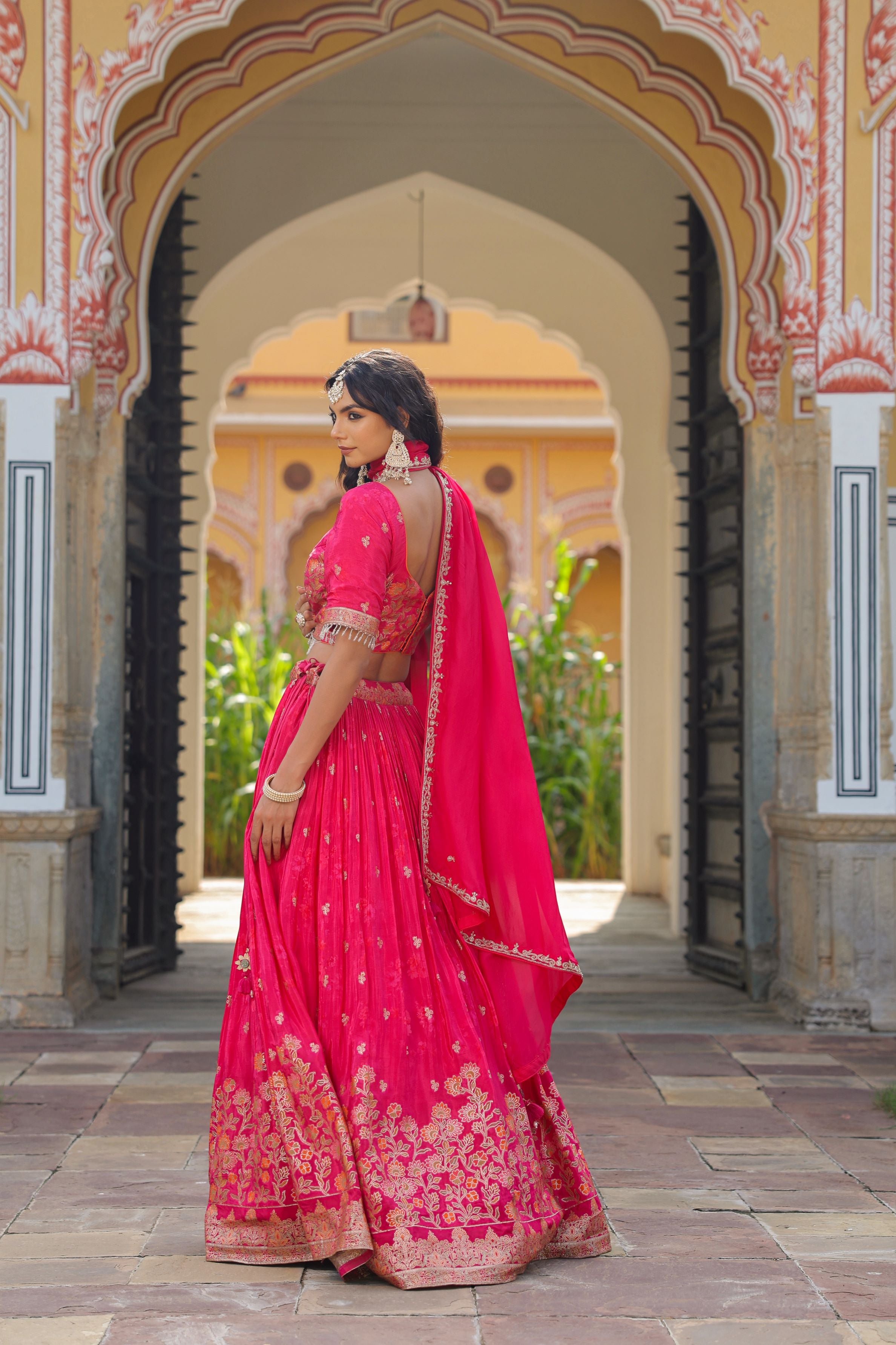 Pink Embroidered Premium Silk Lehenga Set