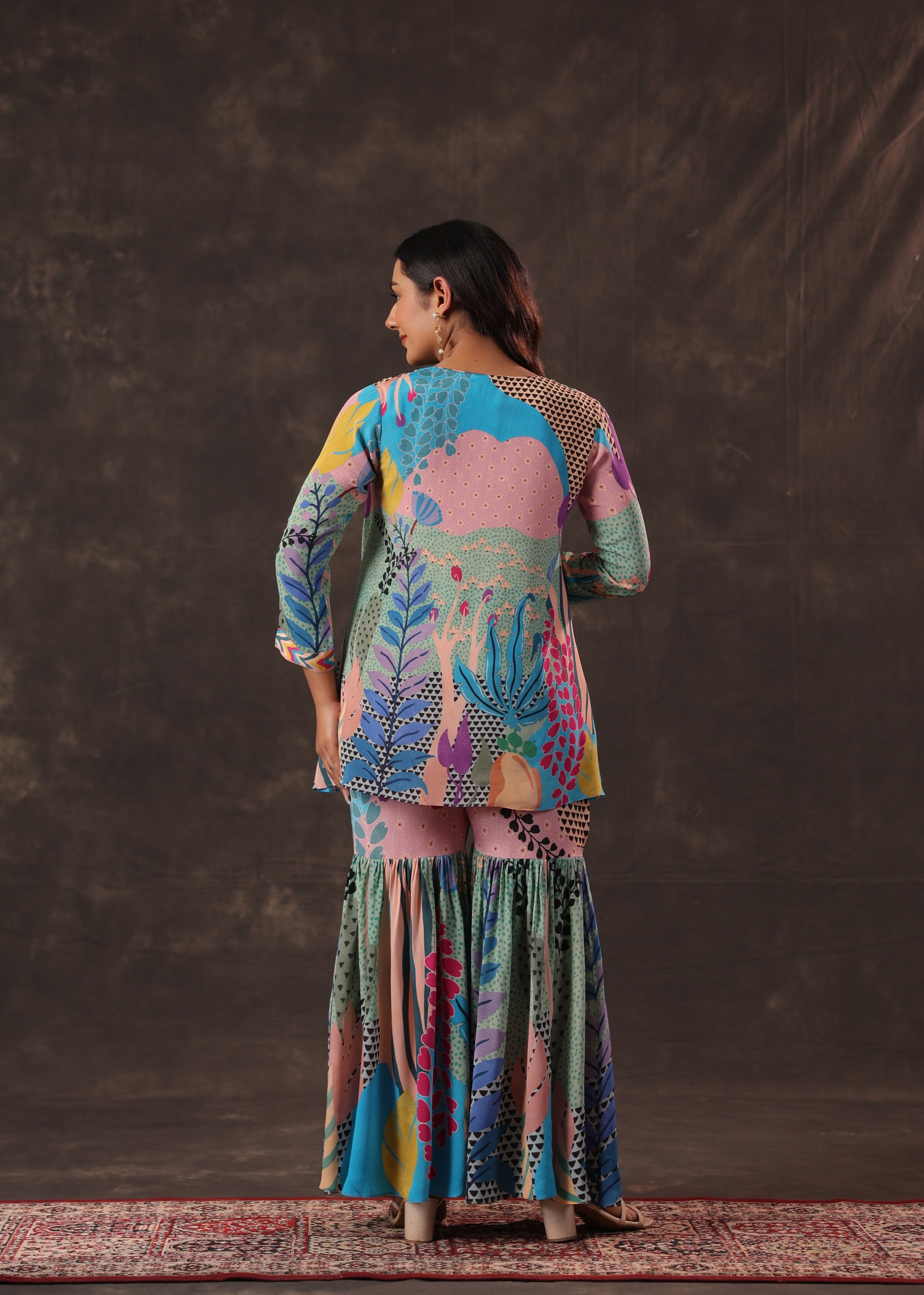 Candy Pastel Printed Crepe Silk Sharara Set
