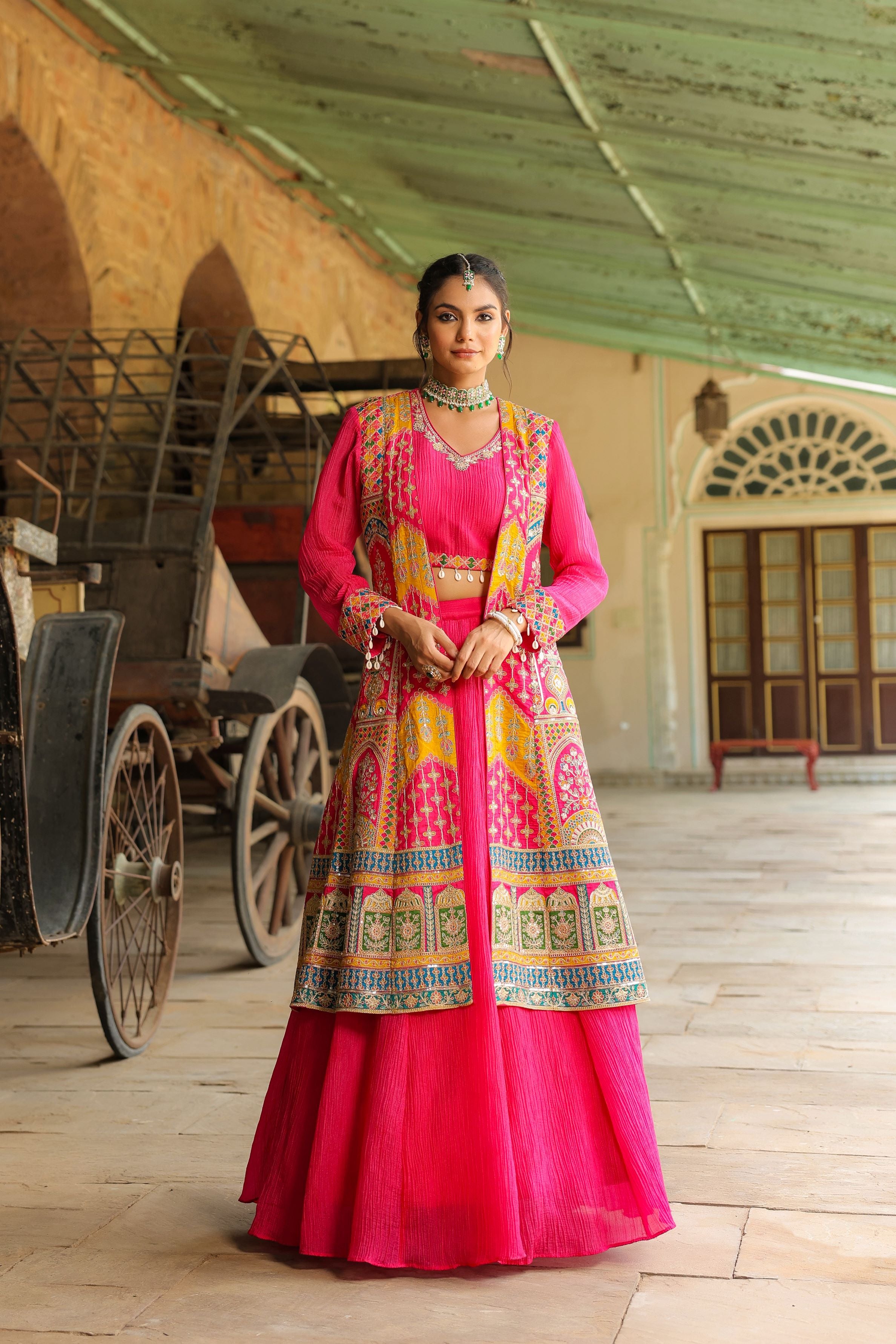 Rani Pink Embroidered Premium Silk Lehenga Set