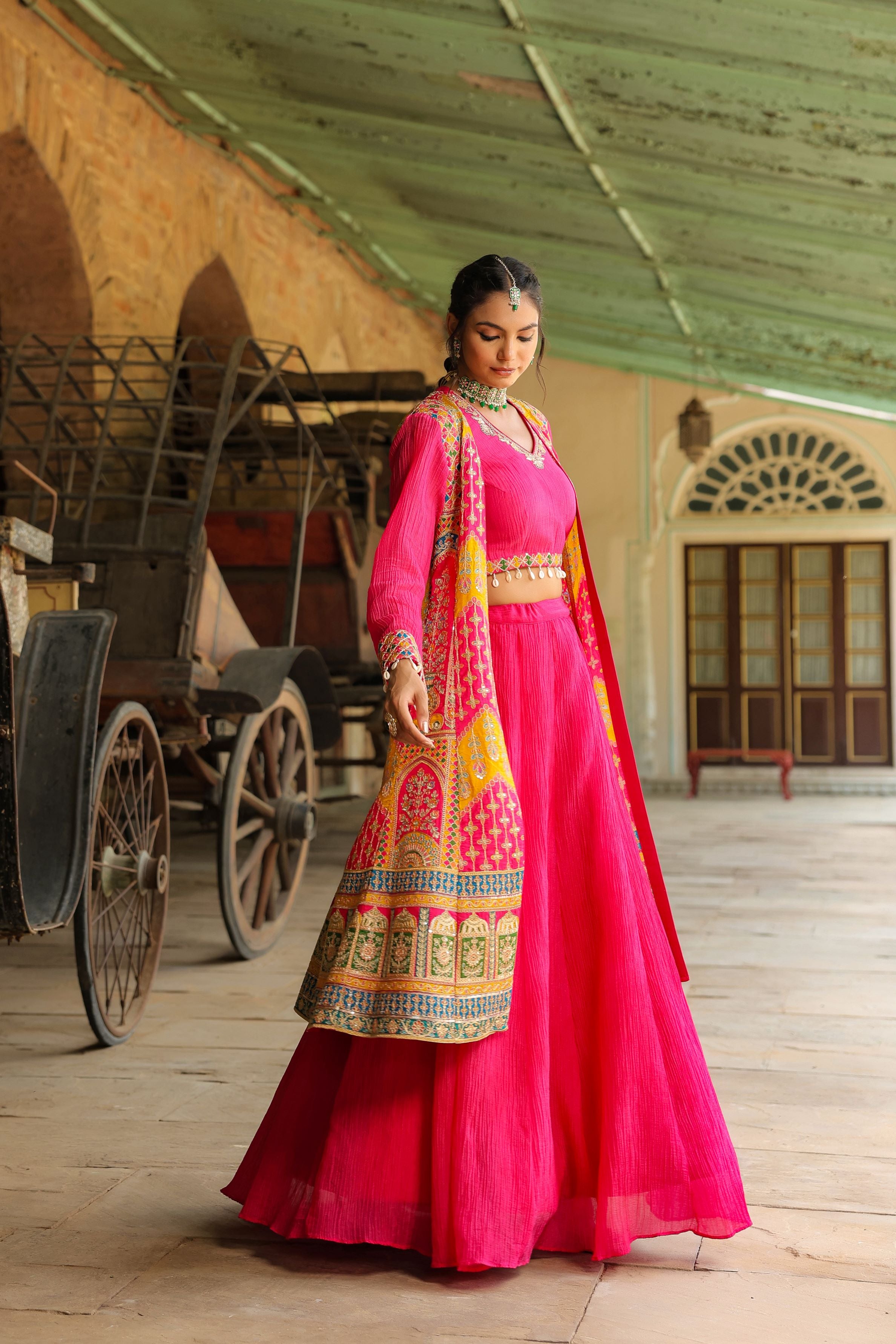 Rani Pink Embroidered Premium Silk Lehenga Set